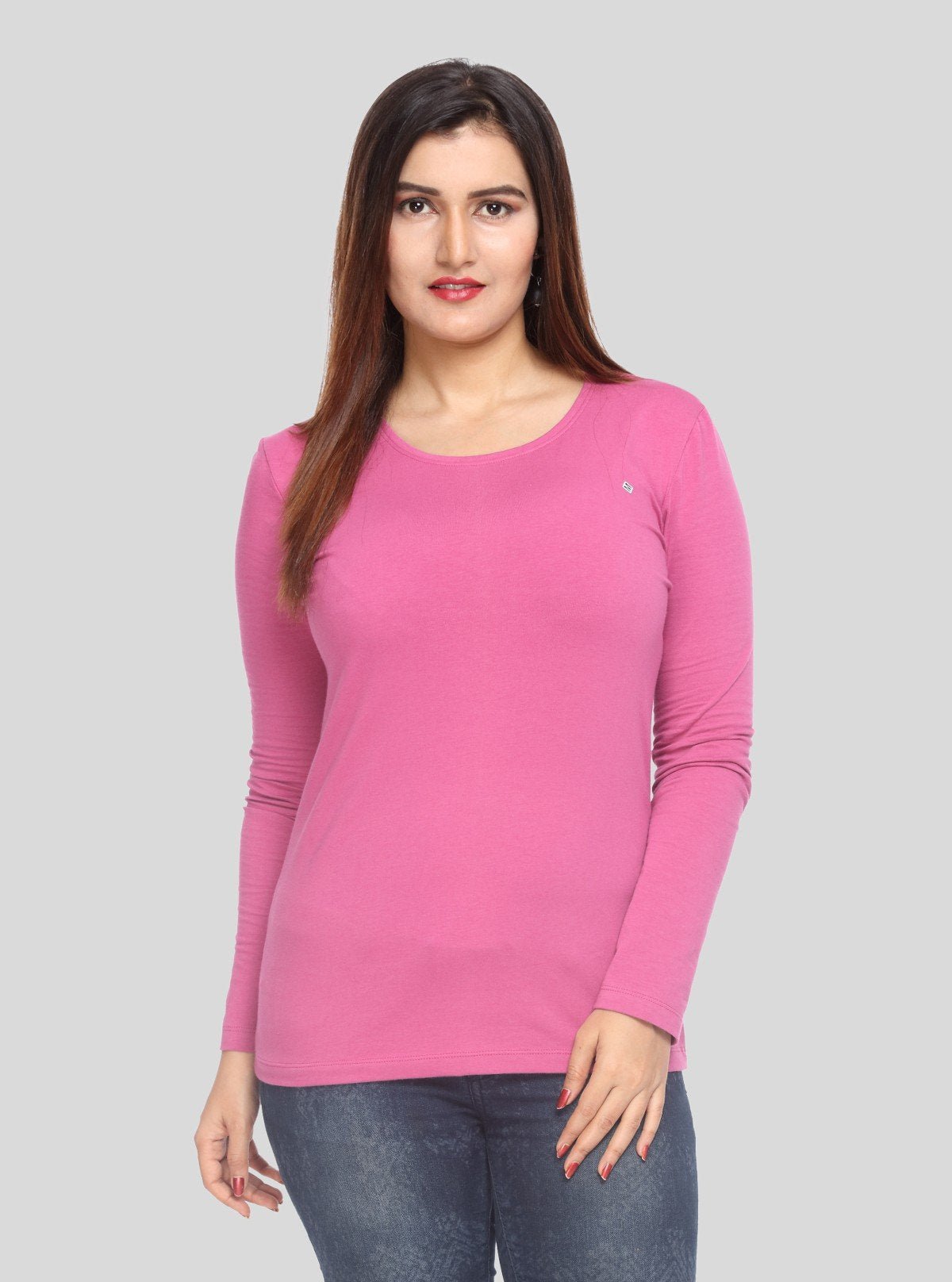 Women's Lilac Solid Long Sleeve Cotton Jersey Top | Boer & Fitch - Boer and Fitch