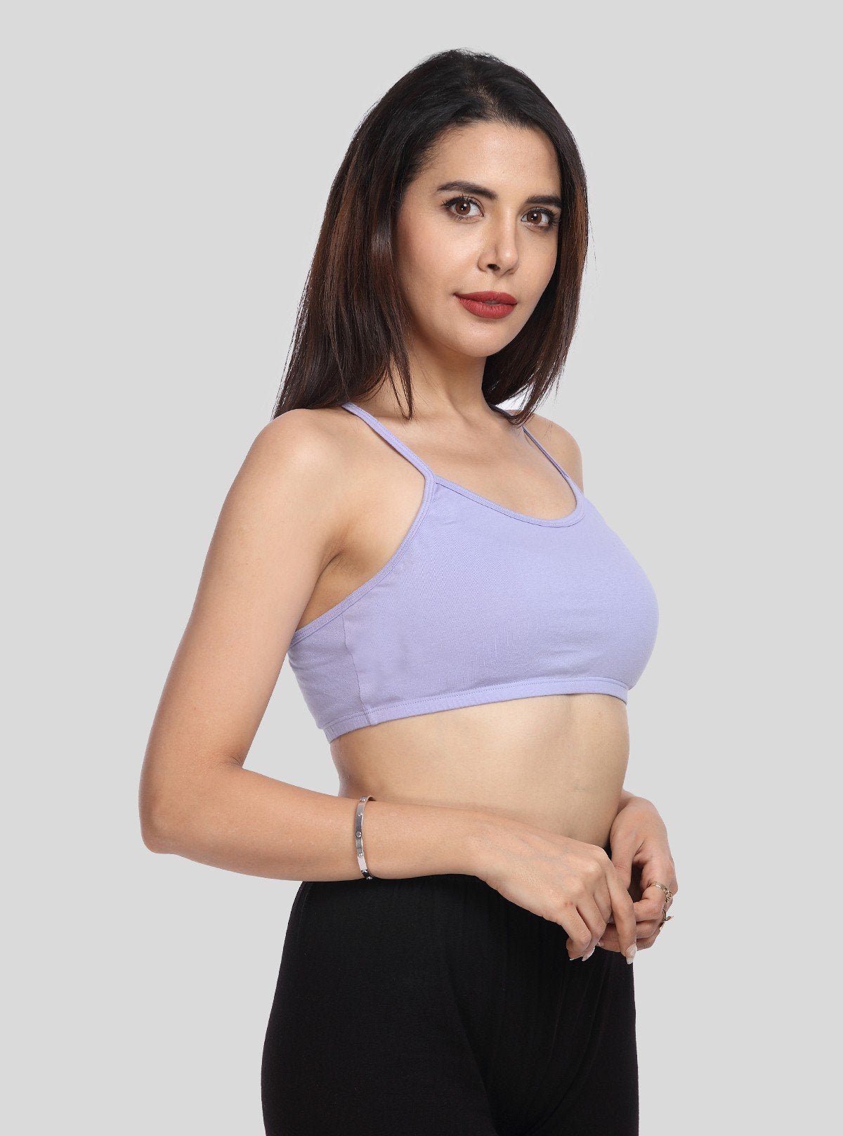 Women’s Lilac Sports Bra with Straps – Cotton Elastane Activewear Essential - Boer and Fitch