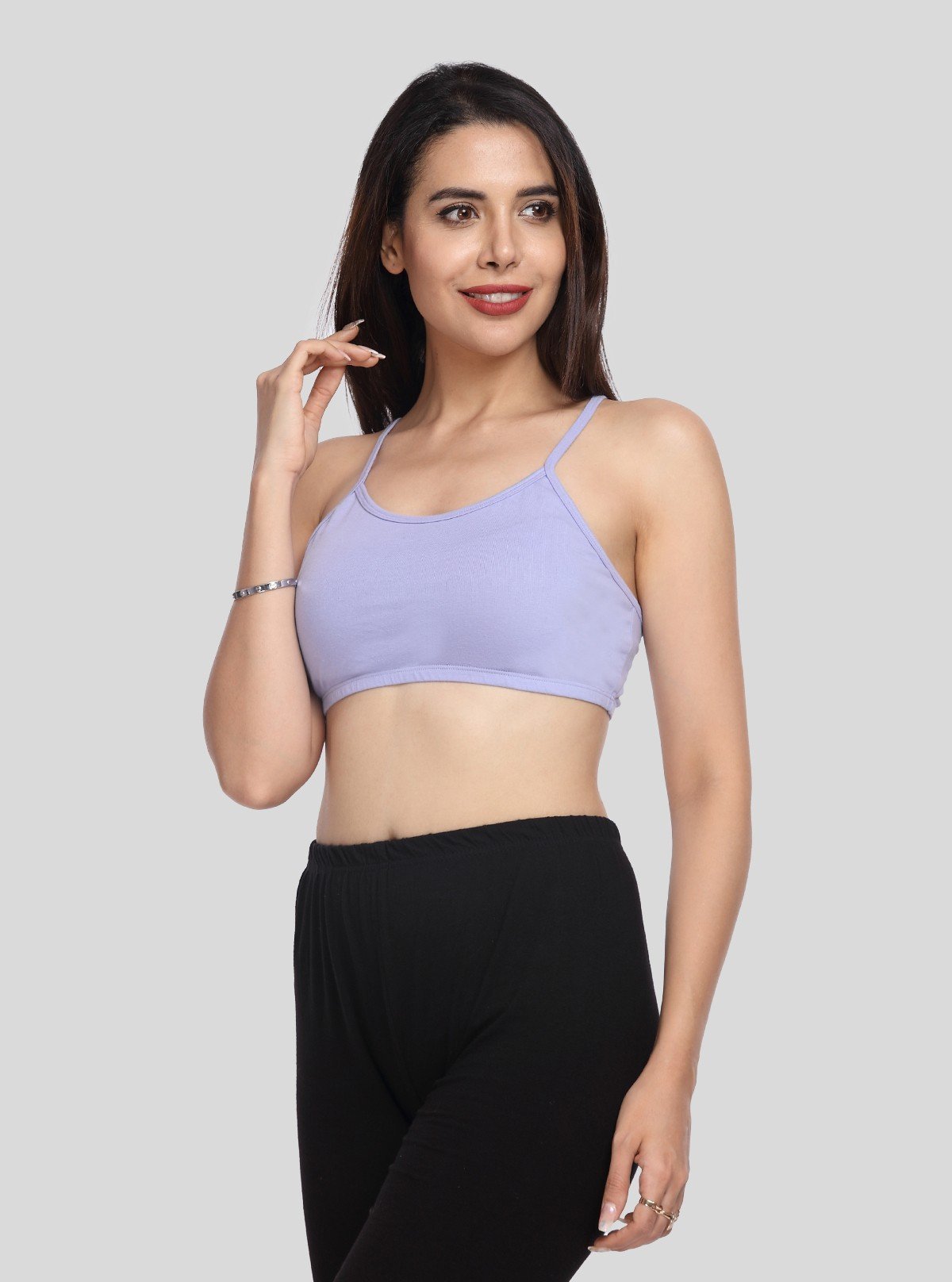 Women’s Lilac Sports Bra with Straps – Cotton Elastane Activewear Essential - Boer and Fitch