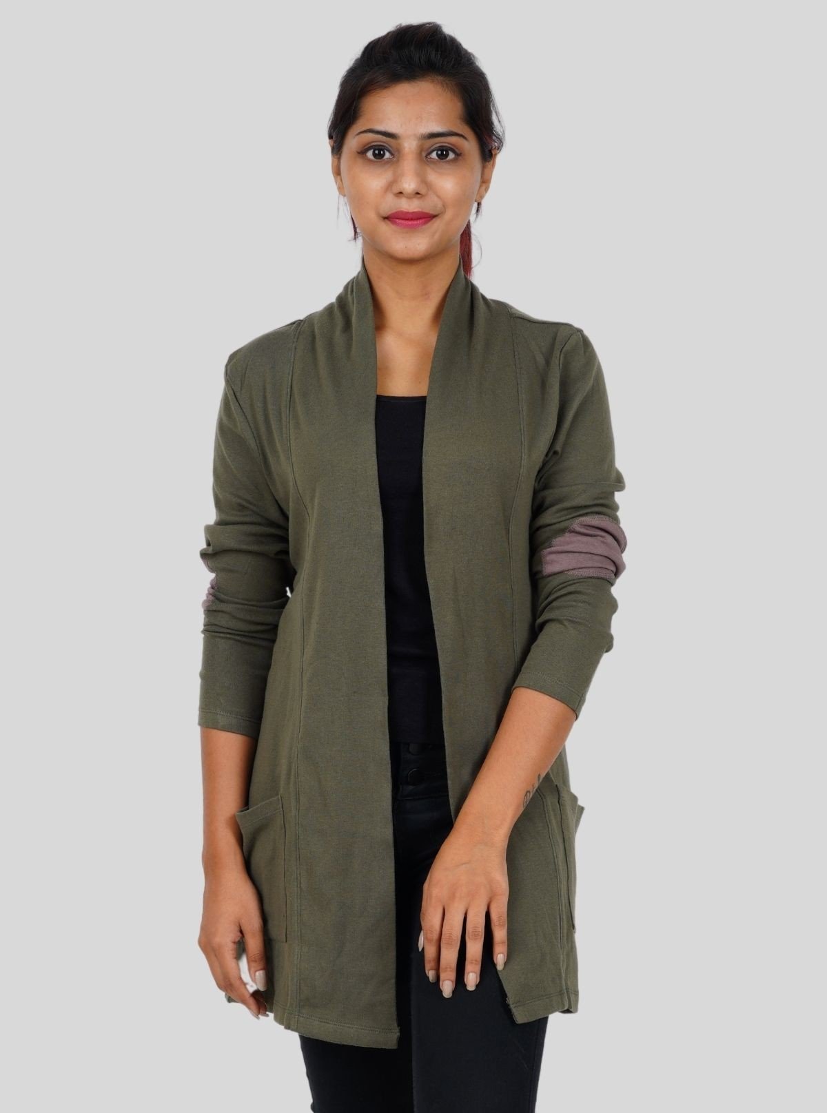 Women's Military Green Solid Shrug in 100% Cotton | Boer and Fitch - Boer and Fitch