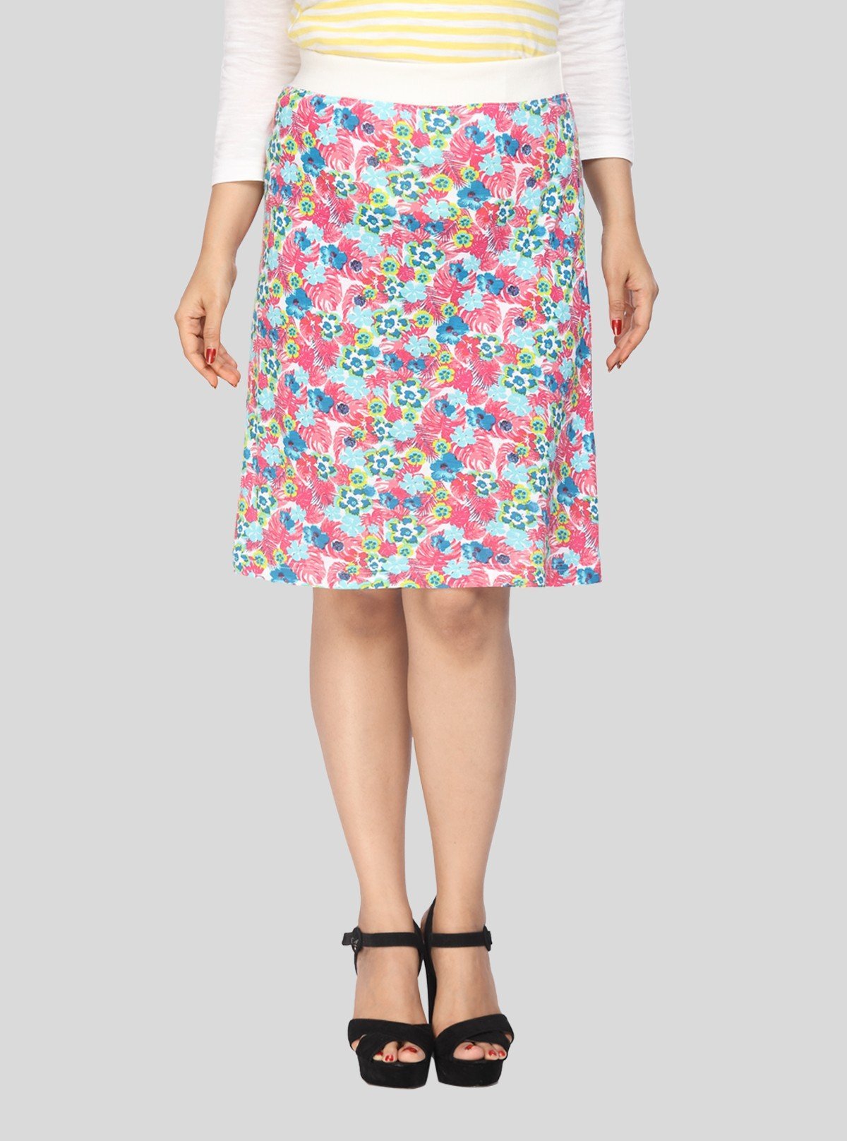 Women's Multi - Color Floral Cotton Jersey Skirt – Vibrant & Comfy - Boer and Fitch