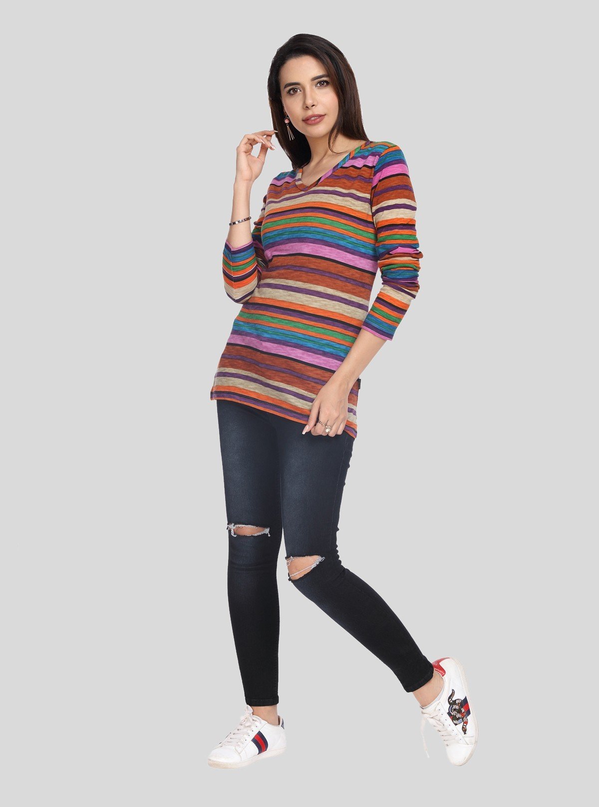 Women's Multi - Colour V - Neck Top – Vibrant & Stylish Everyday Wear by Boer & Fitch - Boer and Fitch