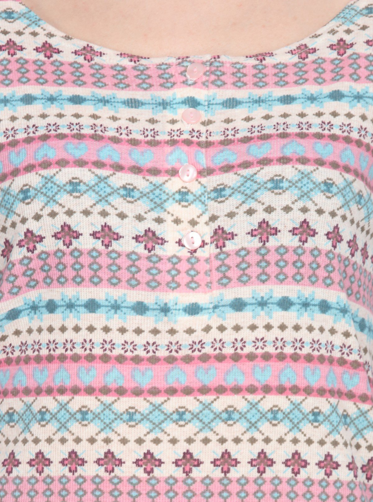 Women's Multicolor Print Scoop Neck Cotton Waffle Knit Buttoned Top - Boer and Fitch