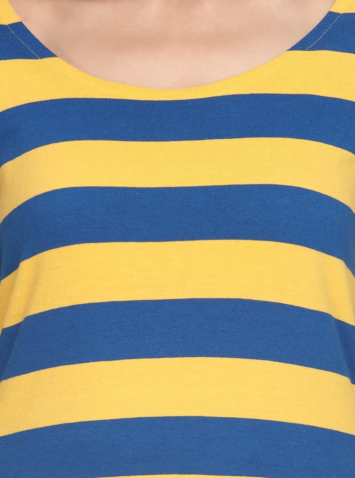 Women's Mustard Striped Scoop Neck Long Sleeve Top – Cotton Jersey Knit - Boer and Fitch