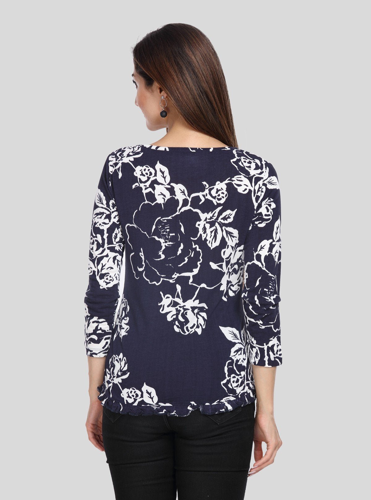 Women's Navy Artistic Floral Top – Elegant Style with Creative Flair - Boer and Fitch