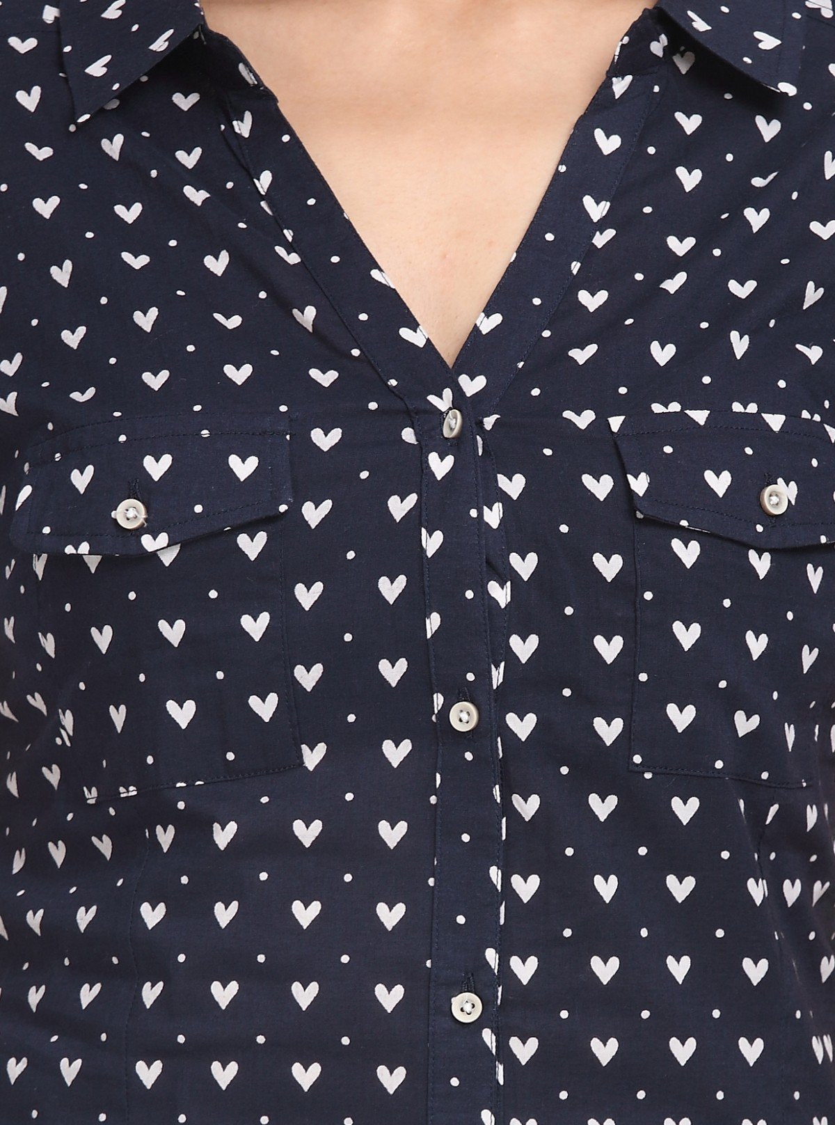 Women’s Navy Blue Heart Print Short Sleeve Shirt by Boer and Fitch - Boer and Fitch