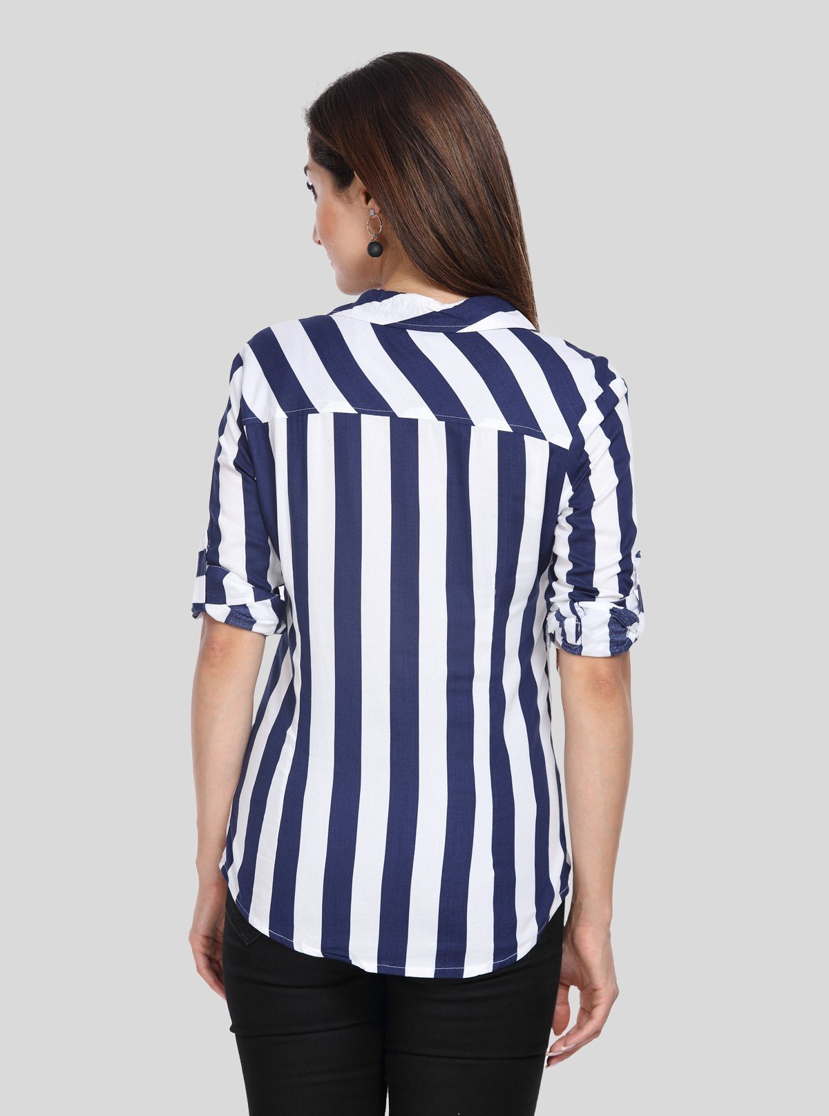 Women's Navy Blue Vertical Stripe Long Sleeve Shirt – Boer and Fitch - Boer and Fitch