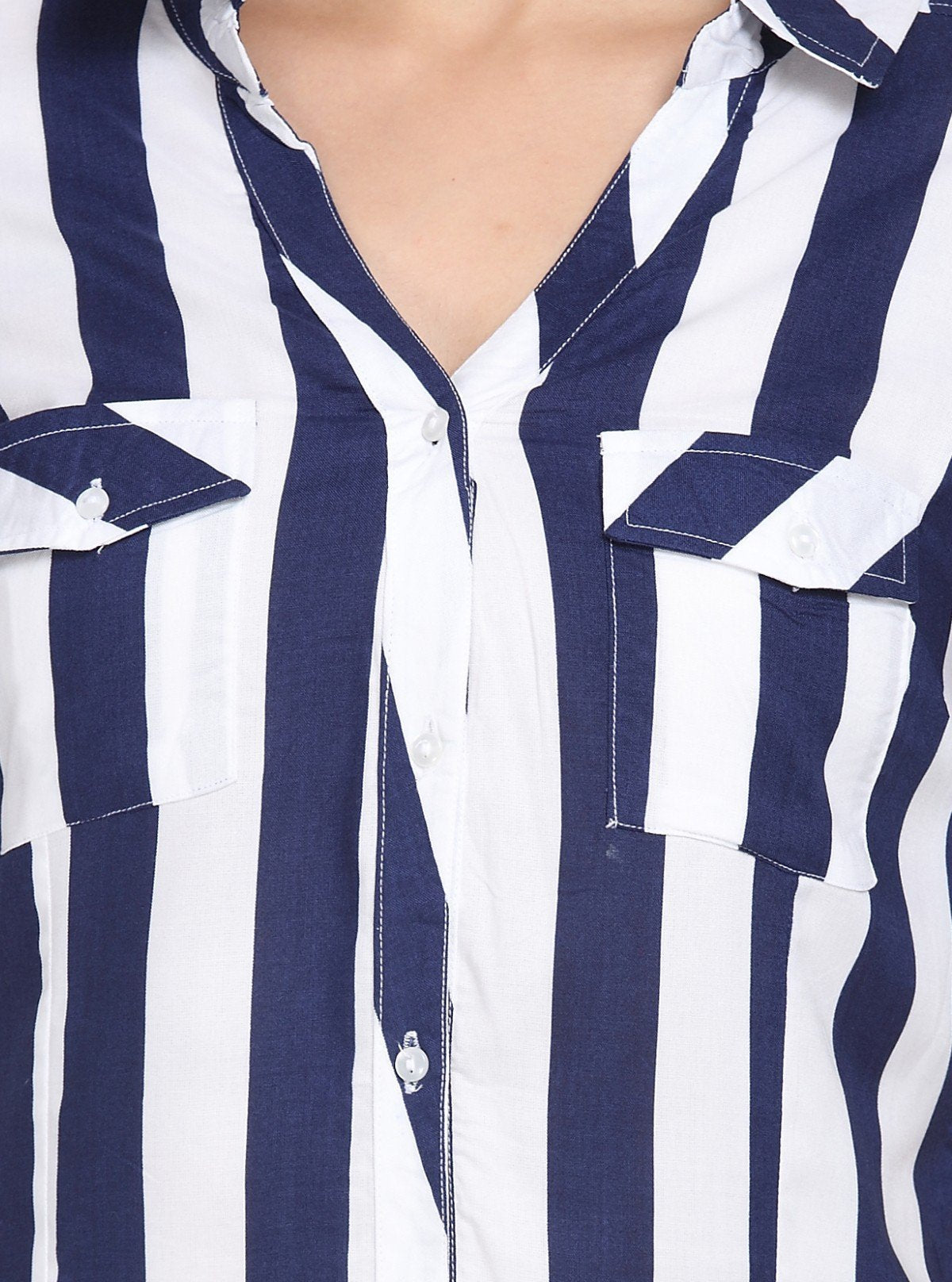 Women's Navy Blue Vertical Stripe Long Sleeve Shirt – Boer and Fitch - Boer and Fitch