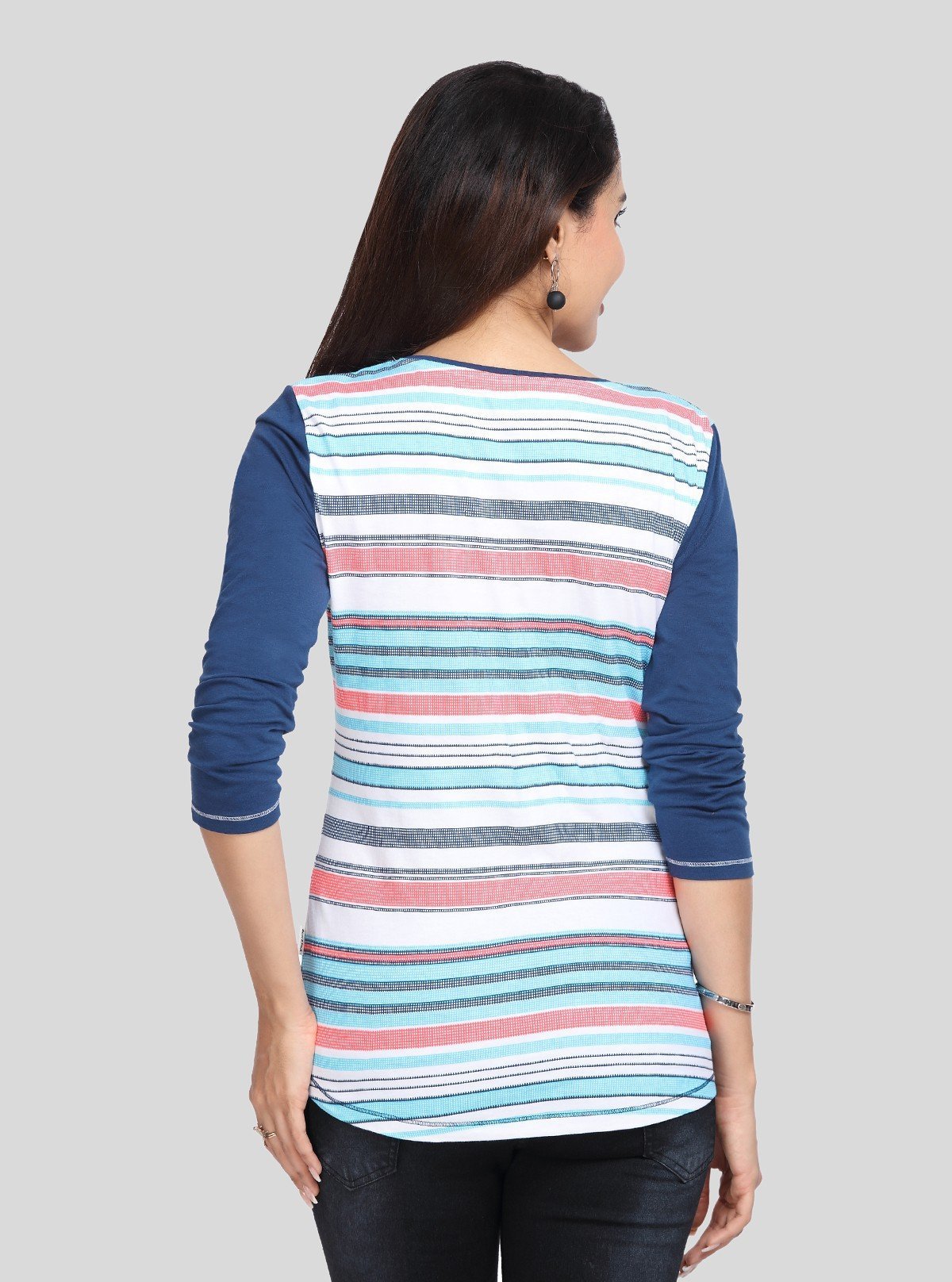 Women's Navy Contrast Striped Top – Smart Casual Style by Boer & Fitch - Boer and Fitch