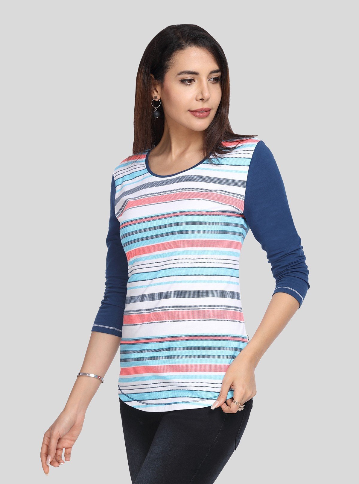Women's Navy Contrast Striped Top – Smart Casual Style by Boer & Fitch - Boer and Fitch