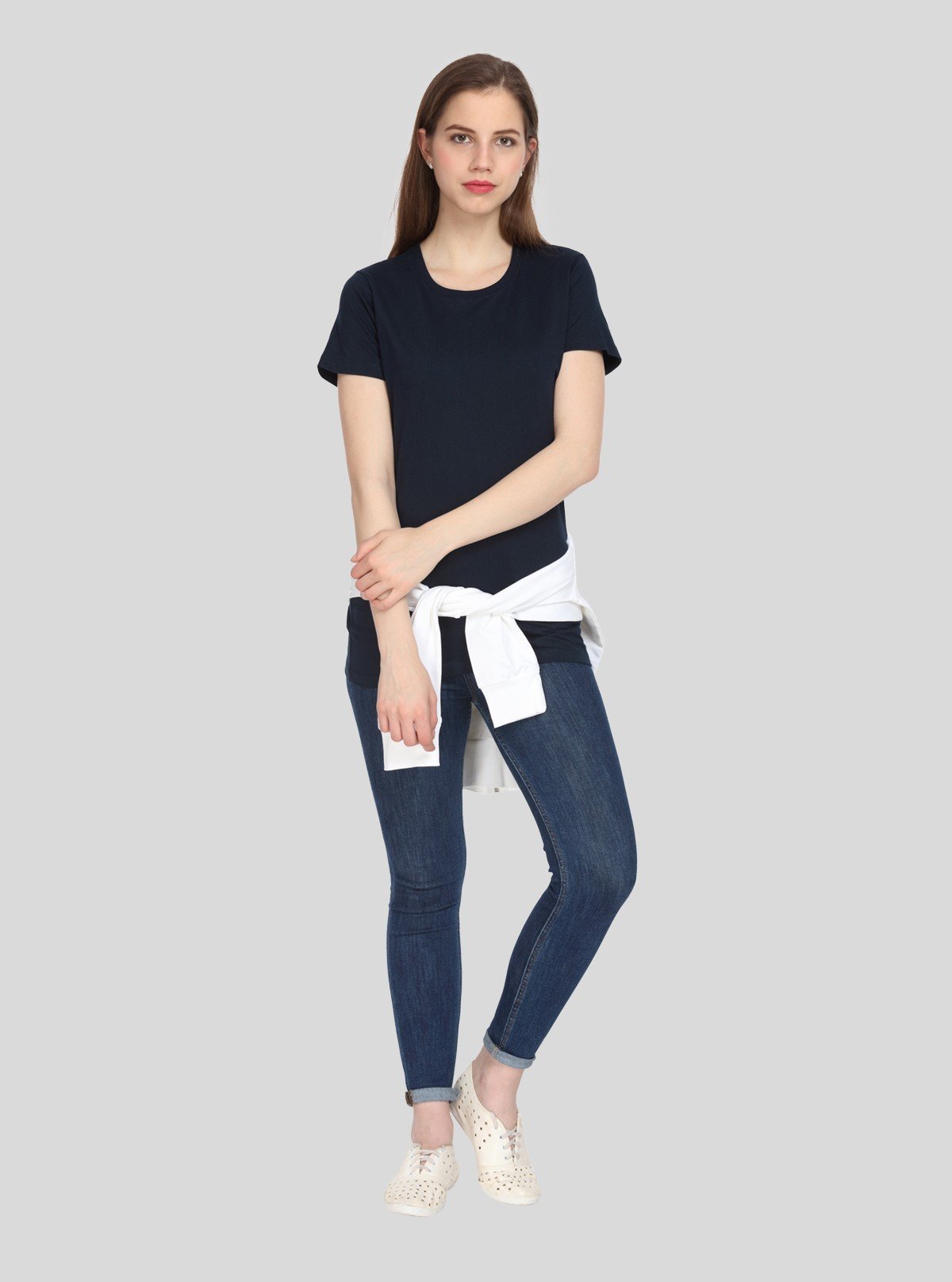 Women's Navy Crew Neck Cotton Jersey Short Sleeve T-Shirt by Boer and Fitch - Boer and Fitch