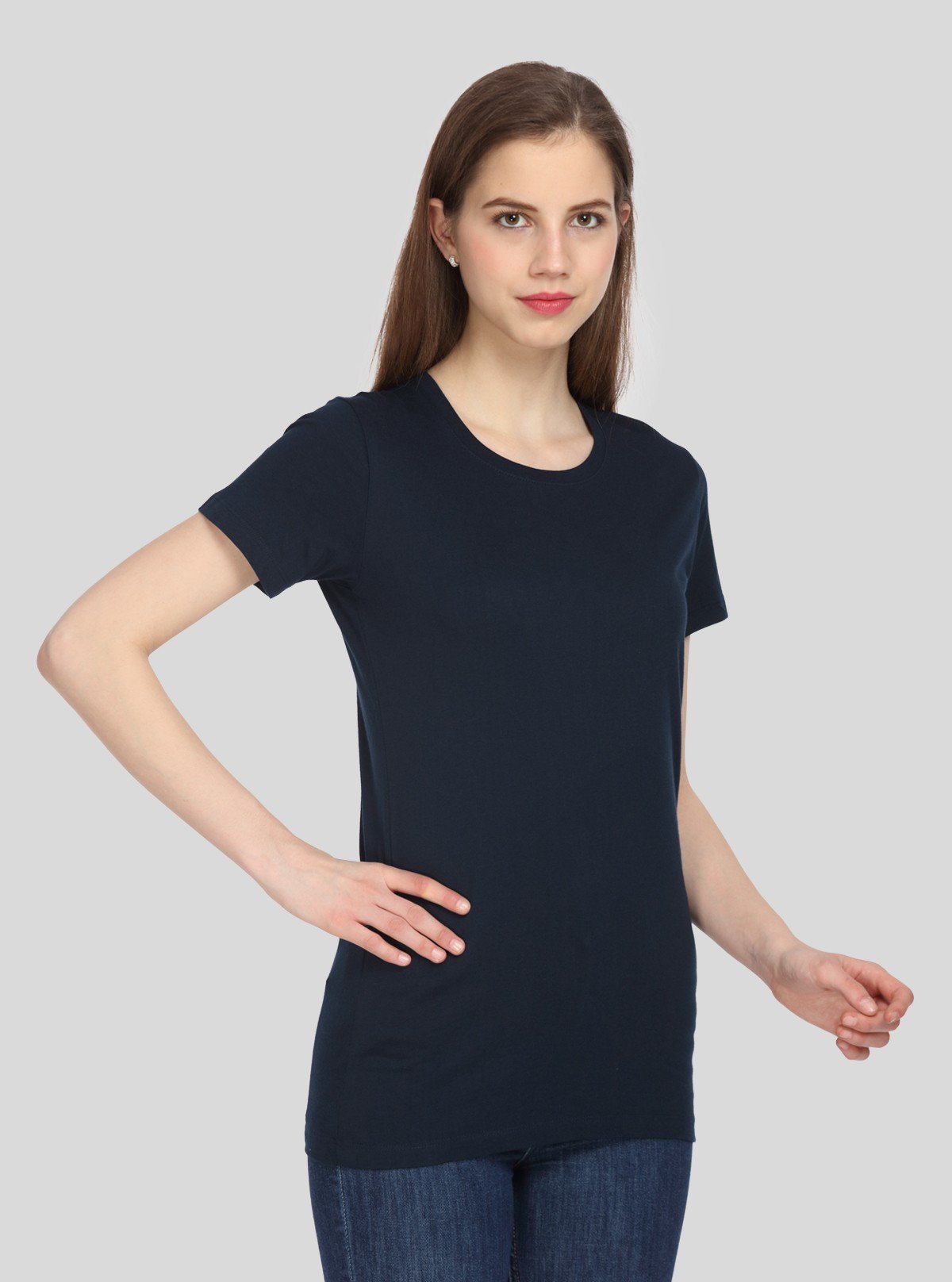 Women's Navy Crew Neck Cotton Jersey Short Sleeve T-Shirt by Boer and Fitch - Boer and Fitch