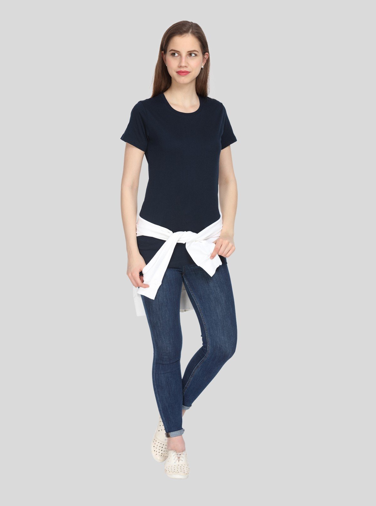 Women's Navy Crew Neck Cotton Jersey Short Sleeve T-Shirt by Boer and Fitch - Boer and Fitch