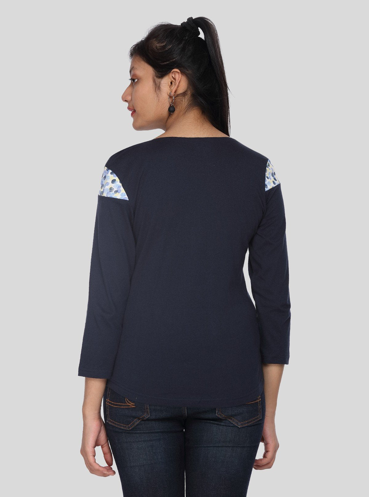 Women's Navy Graphic Print Long Sleeve Cotton Jersey Top | Boer & Fitch - Boer and Fitch
