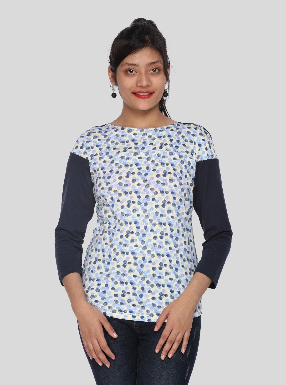 Women's Navy Graphic Print Long Sleeve Cotton Jersey Top | Boer & Fitch - Boer and Fitch
