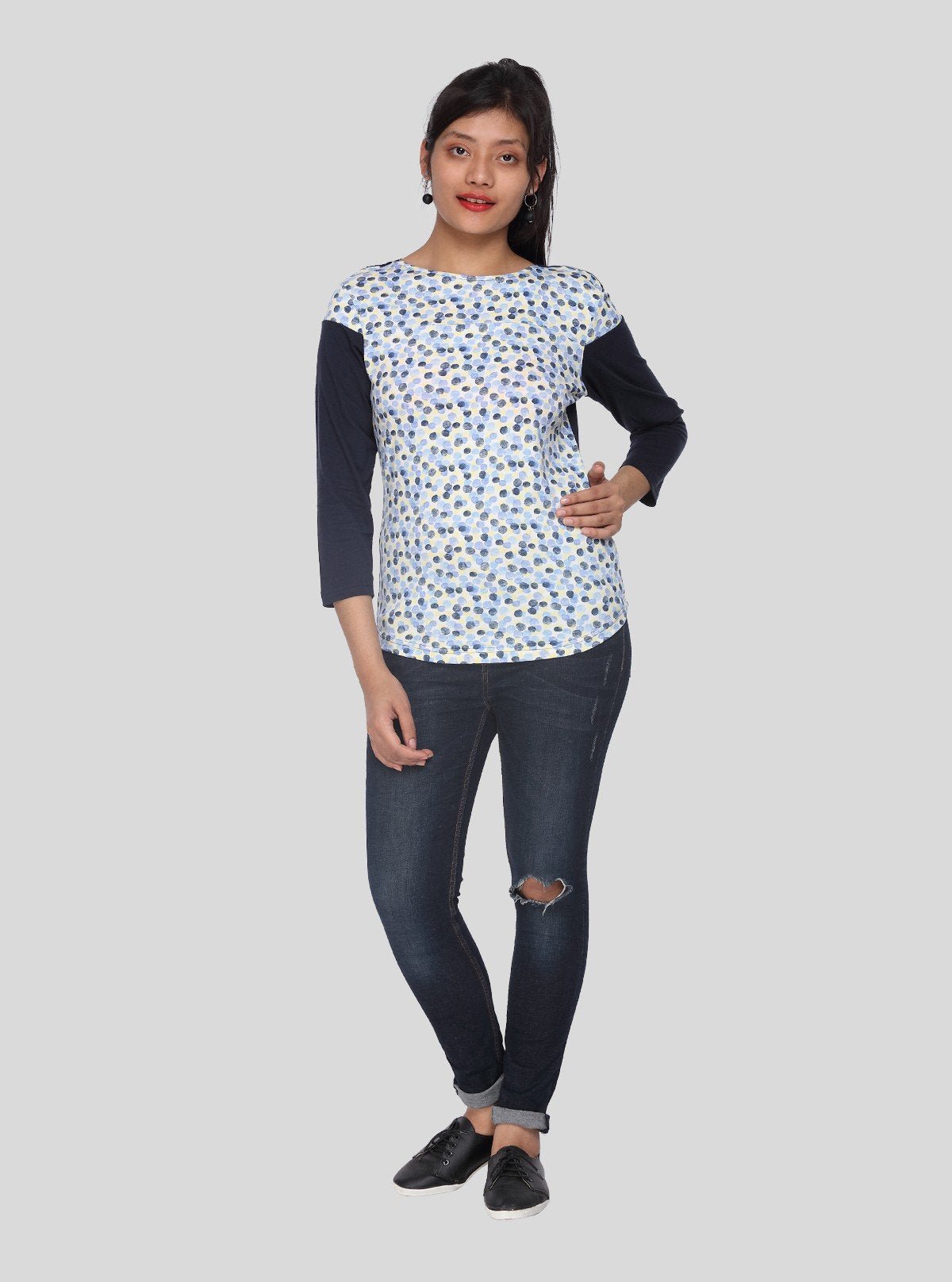 Women's Navy Graphic Print Long Sleeve Cotton Jersey Top | Boer & Fitch - Boer and Fitch