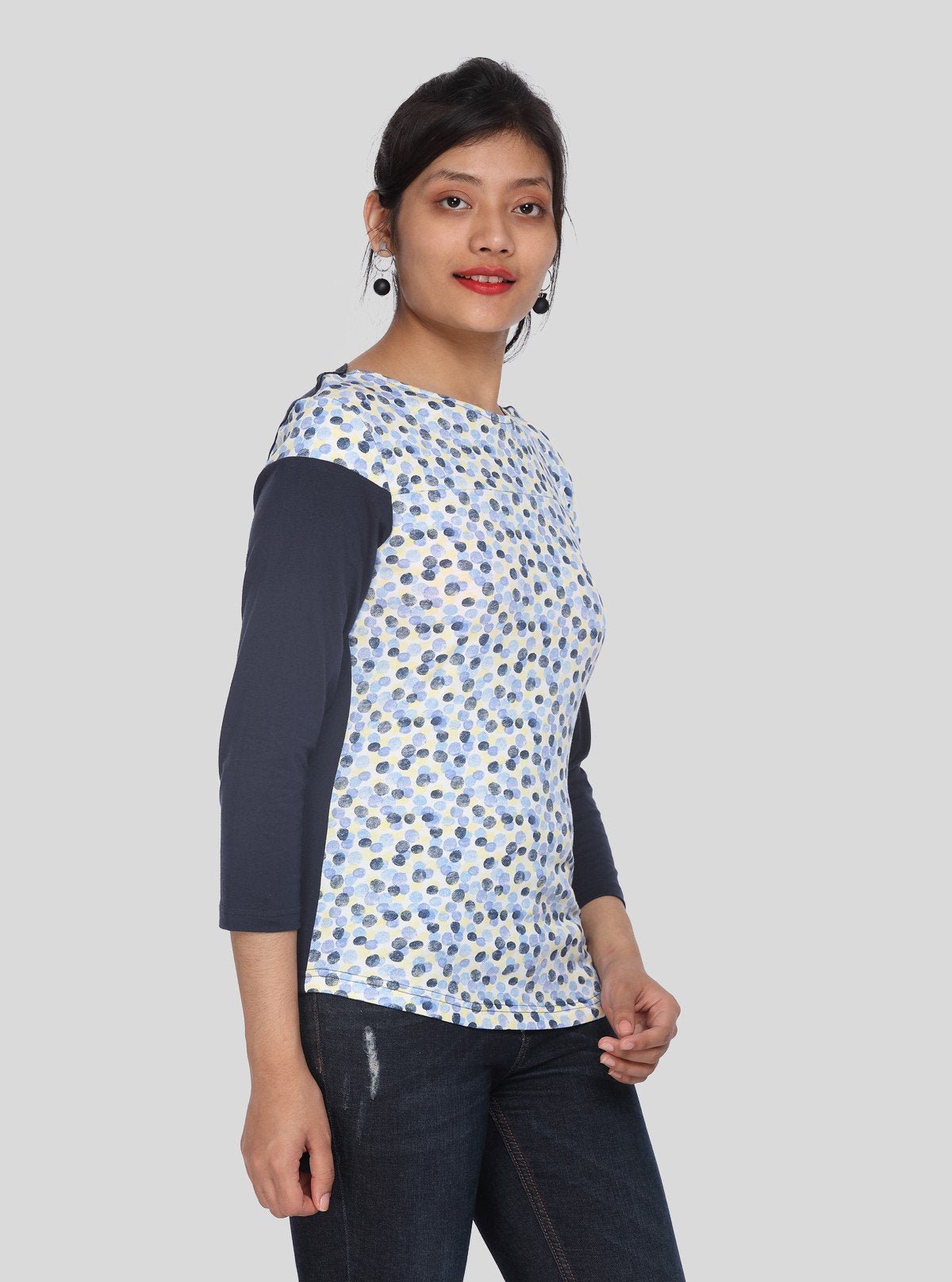 Women's Navy Graphic Print Long Sleeve Cotton Jersey Top | Boer & Fitch - Boer and Fitch