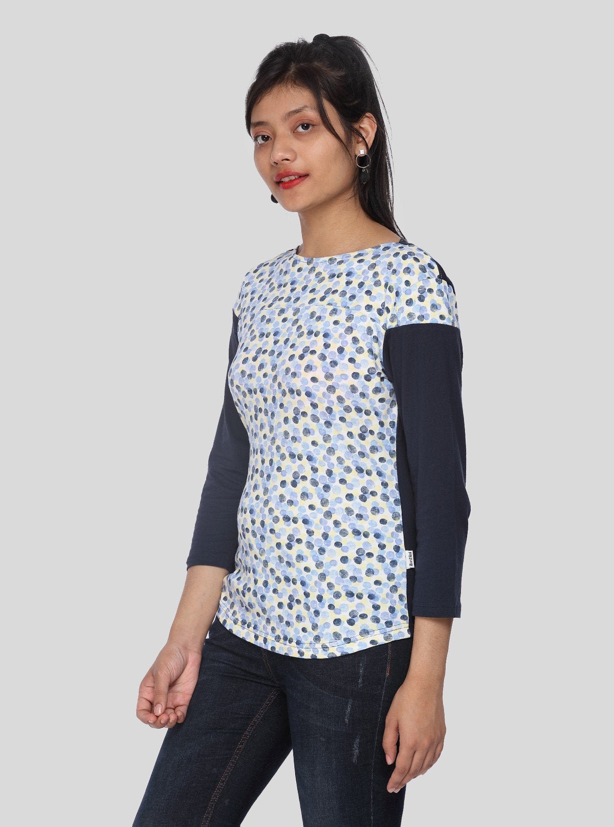 Women's Navy Graphic Print Long Sleeve Cotton Jersey Top | Boer & Fitch - Boer and Fitch
