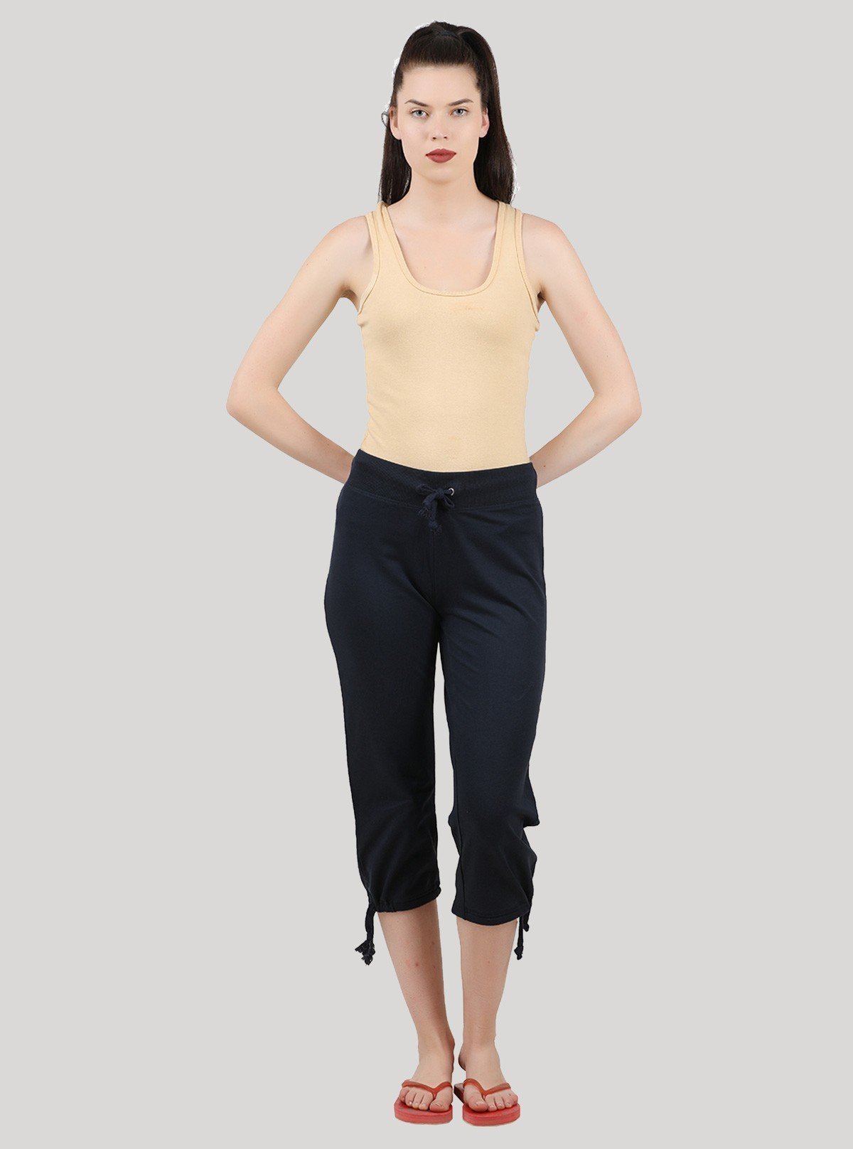 Women’s Navy Relaxed Fit Cotton Jersey Capri – Breathable Everyday Essential - Boer and Fitch