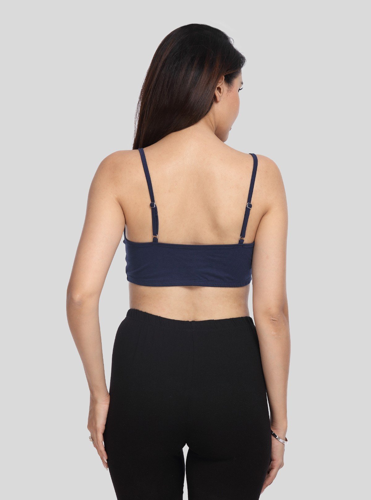 Women’s Navy Sports Bra with Straps – Stretch Cotton Jersey Active Fit - Boer and Fitch