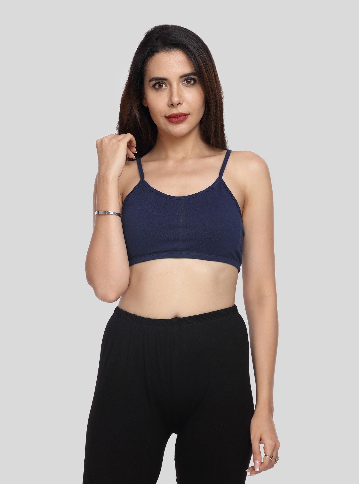 Women’s Navy Sports Bra with Straps – Stretch Cotton Jersey Active Fit - Boer and Fitch