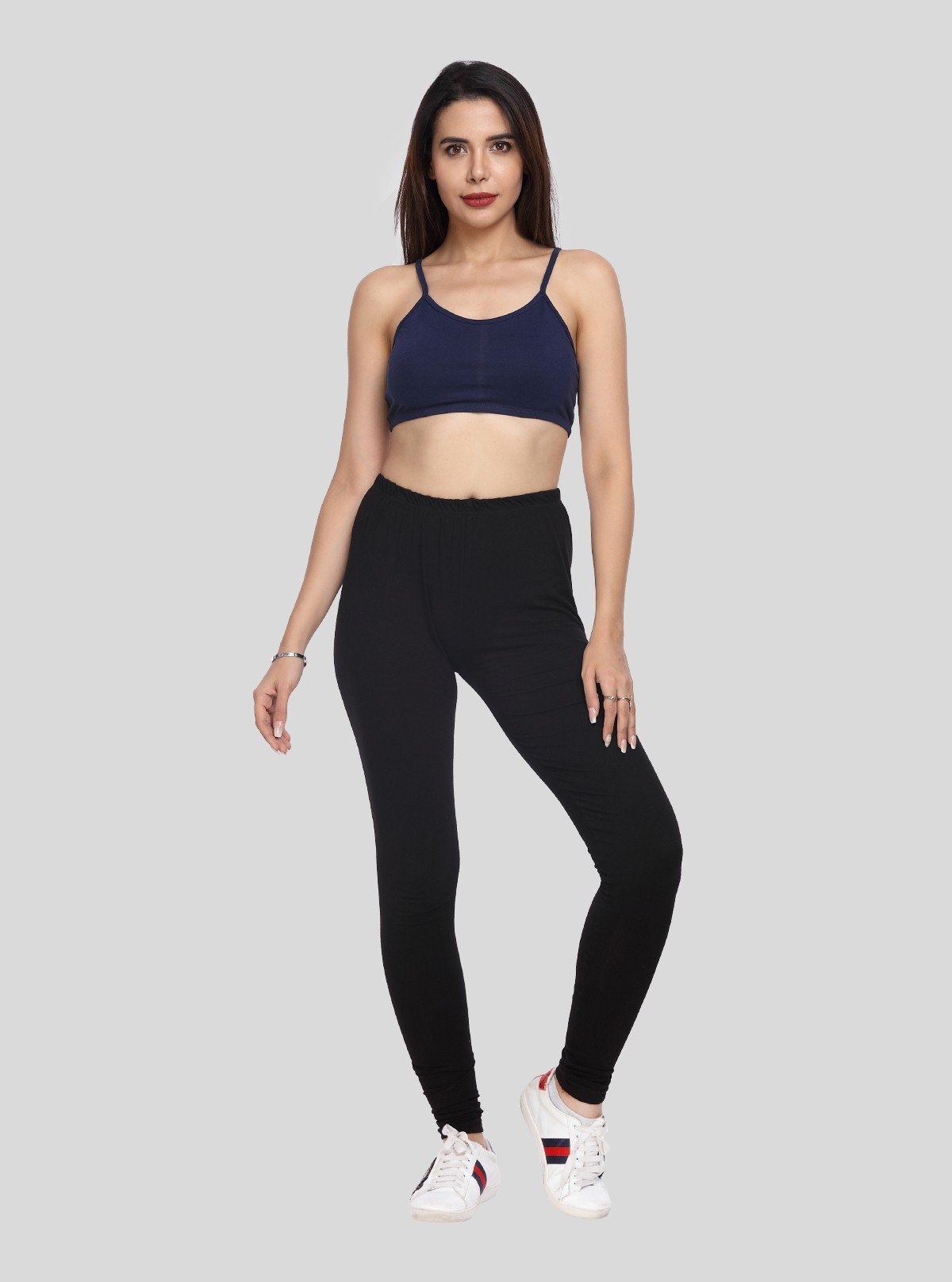 Women’s Navy Sports Bra with Straps – Stretch Cotton Jersey Active Fit - Boer and Fitch