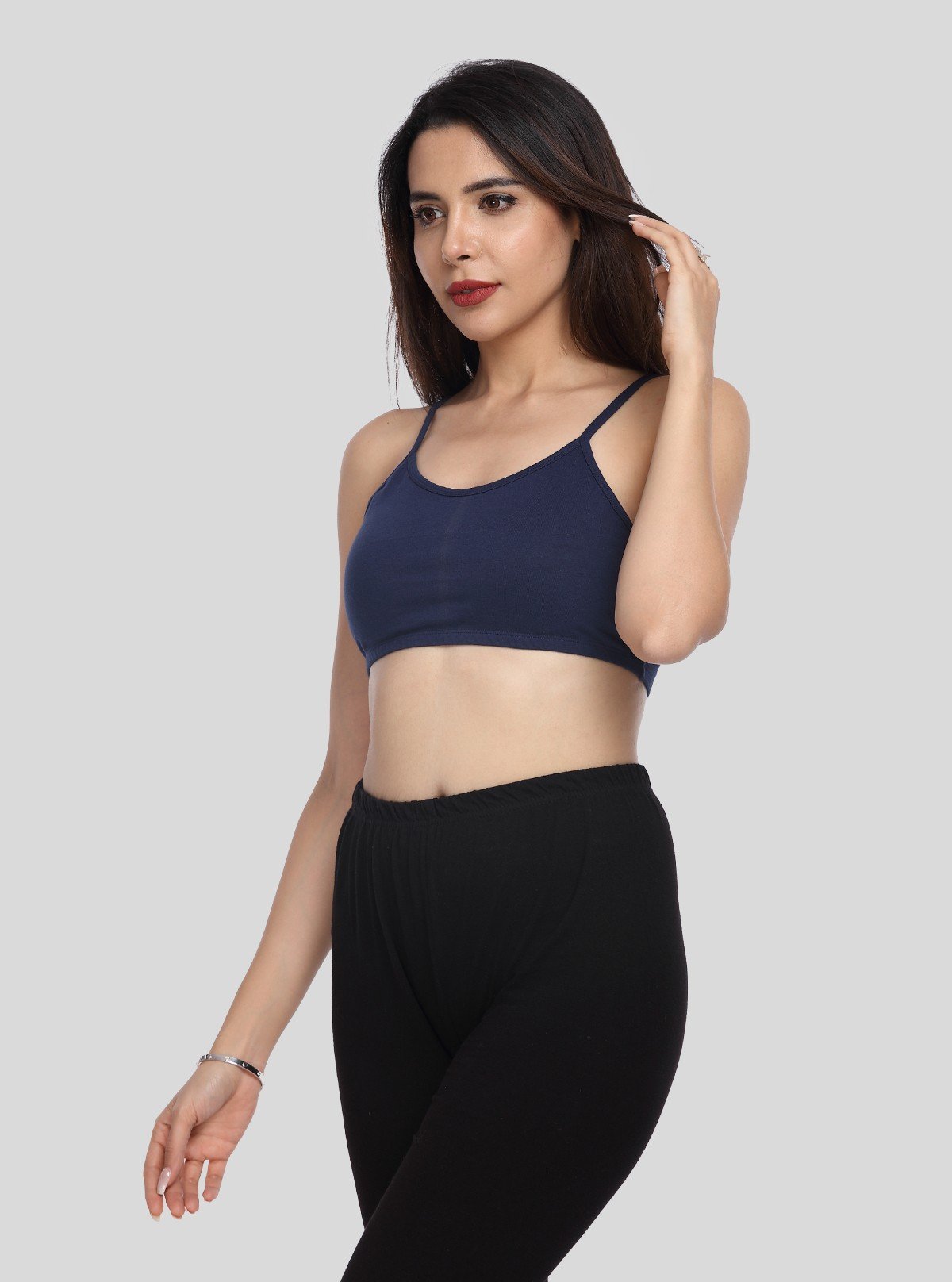 Women’s Navy Sports Bra with Straps – Stretch Cotton Jersey Active Fit - Boer and Fitch