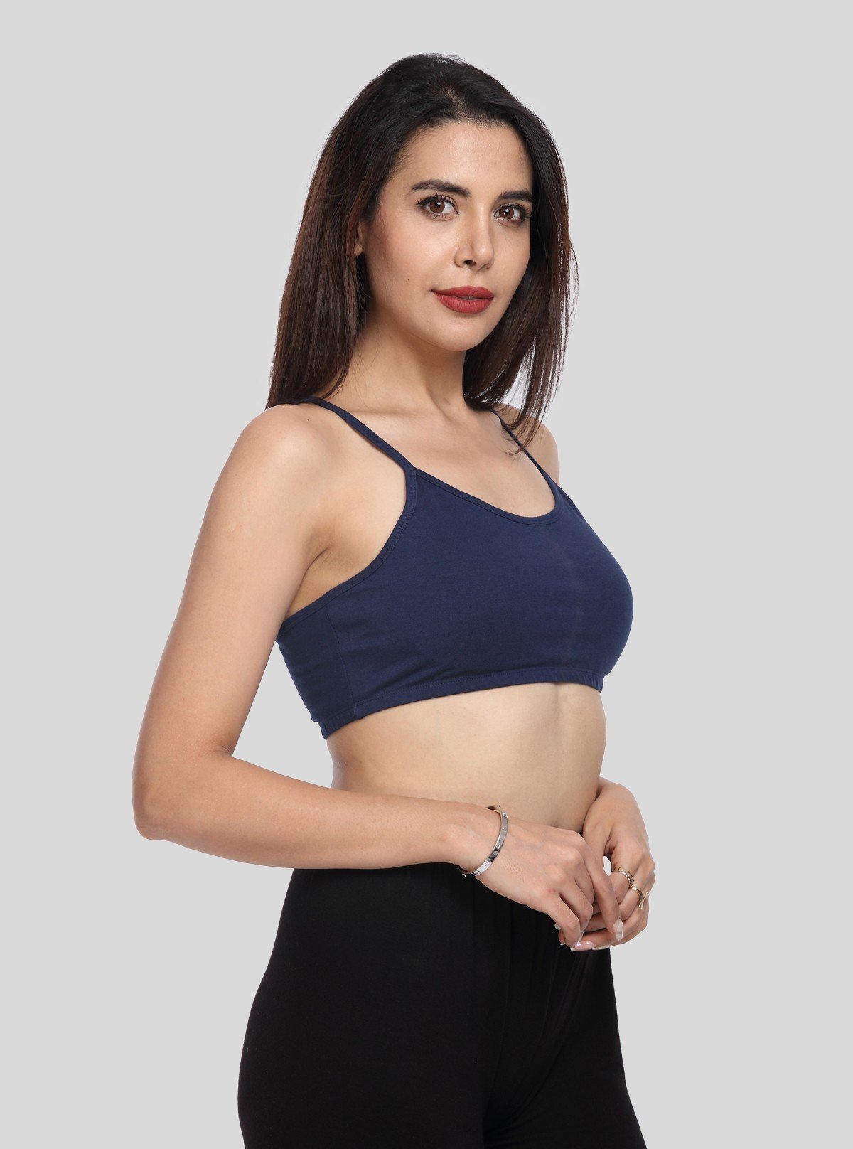 Women’s Navy Sports Bra with Straps – Stretch Cotton Jersey Active Fit - Boer and Fitch