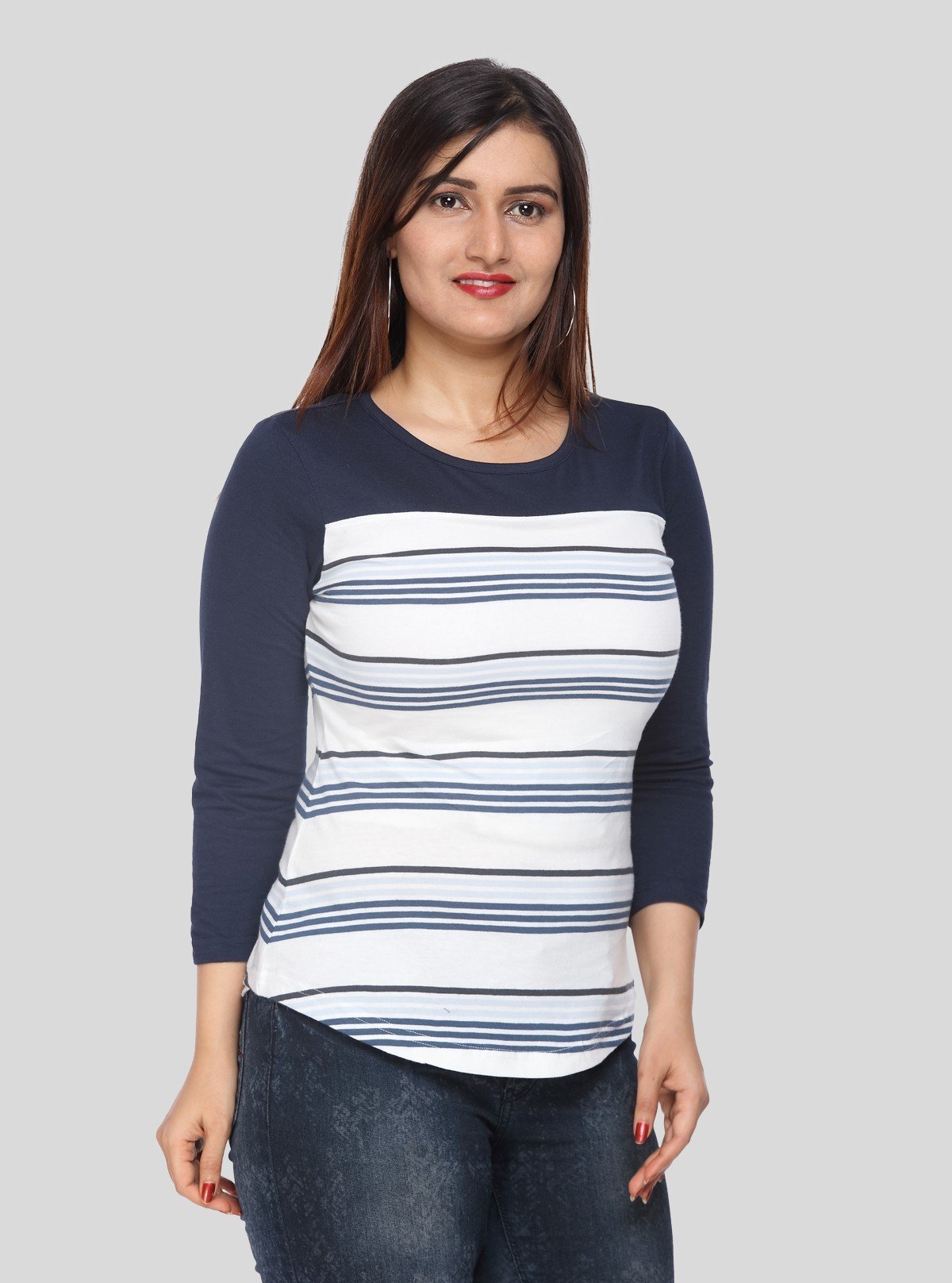 Women's Navy Stripe T-Shirt – Classic Comfort with a Modern Fit - Boer and Fitch