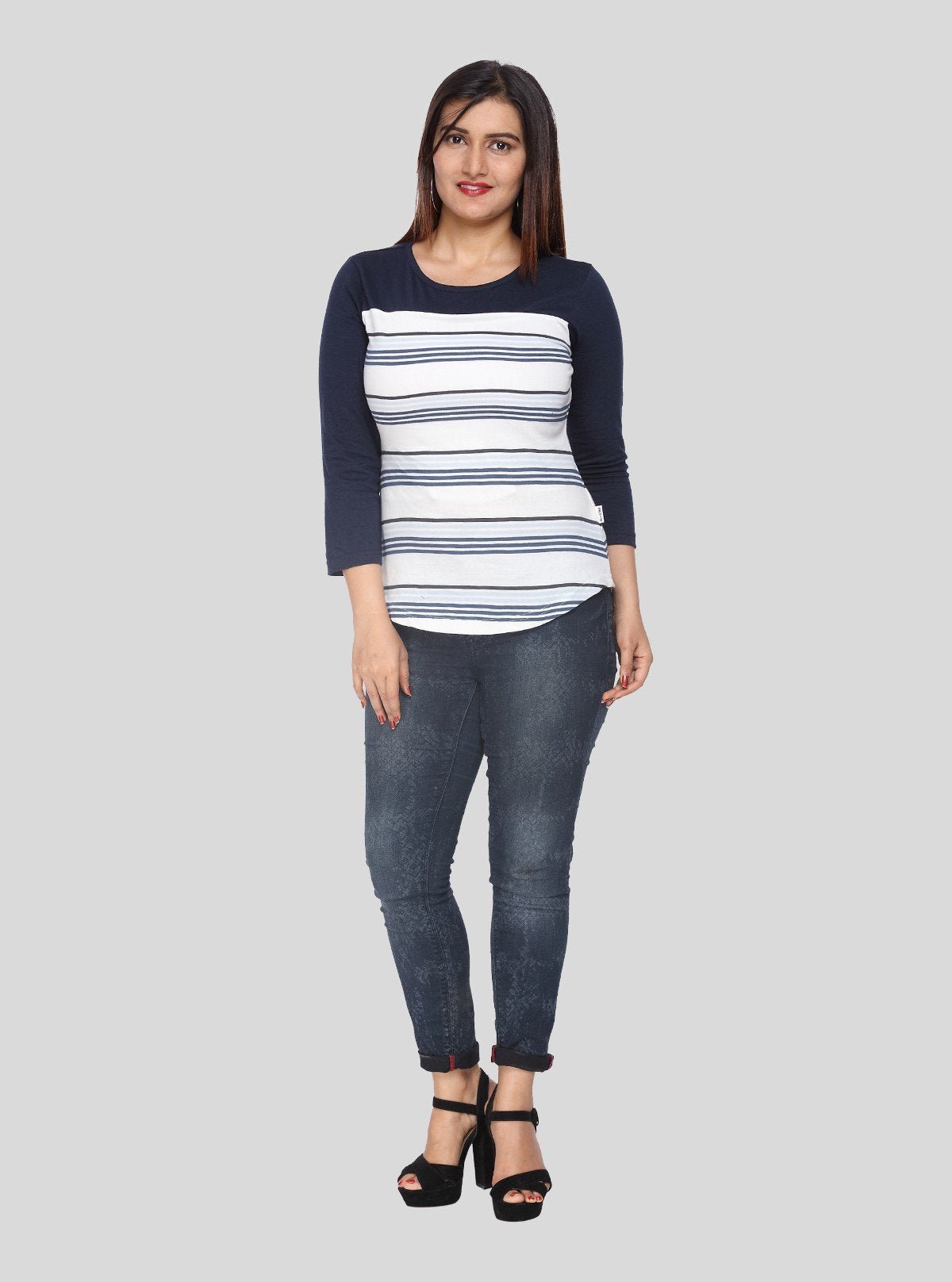 Women's Navy Stripe T-Shirt – Classic Comfort with a Modern Fit - Boer and Fitch