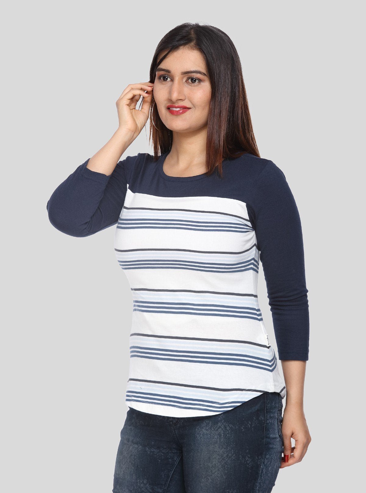 Women's Navy Stripe T-Shirt – Classic Comfort with a Modern Fit - Boer and Fitch