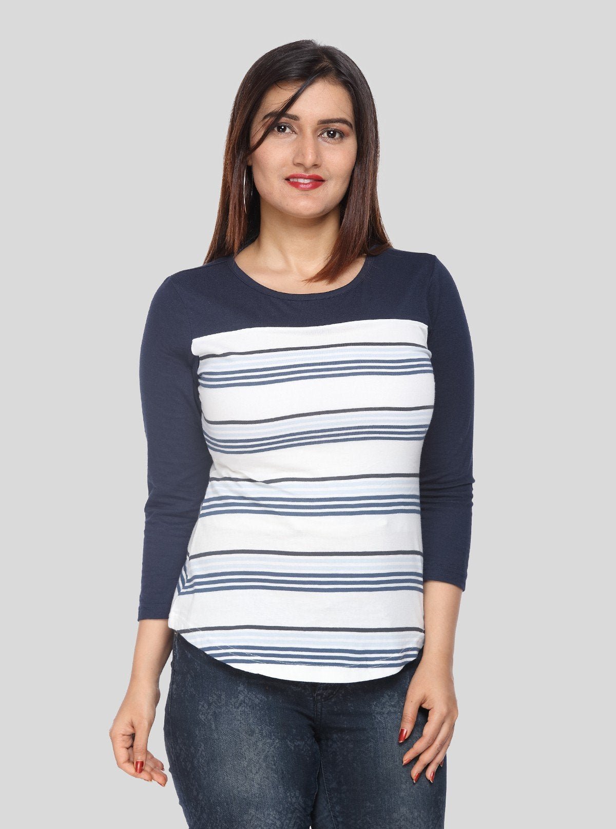 Women's Navy Stripe T-Shirt – Classic Comfort with a Modern Fit - Boer and Fitch
