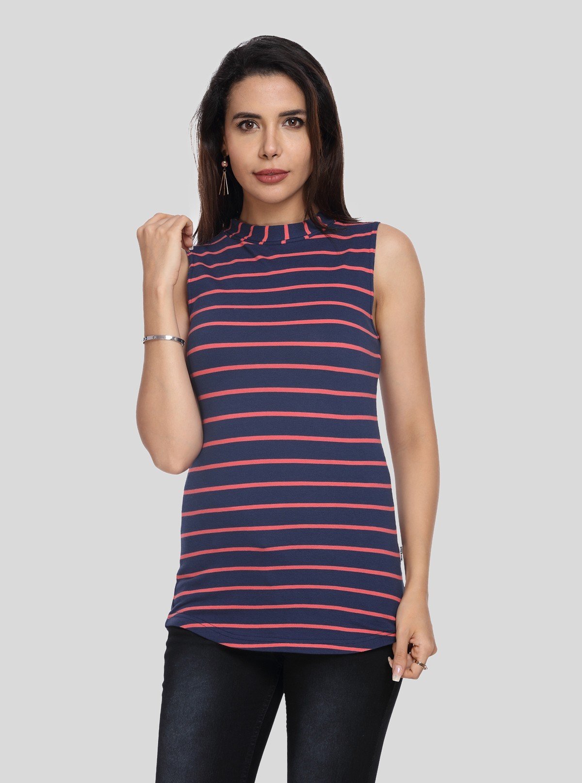 Women’s Navy Striped Sleeveless High Neck Top – Boer and Fitch - Boer and Fitch