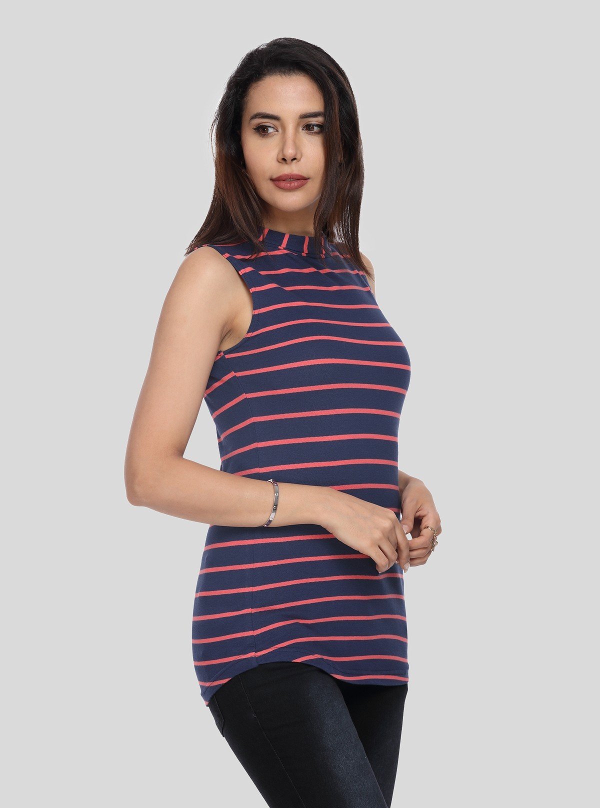 Women’s Navy Striped Sleeveless High Neck Top – Boer and Fitch - Boer and Fitch