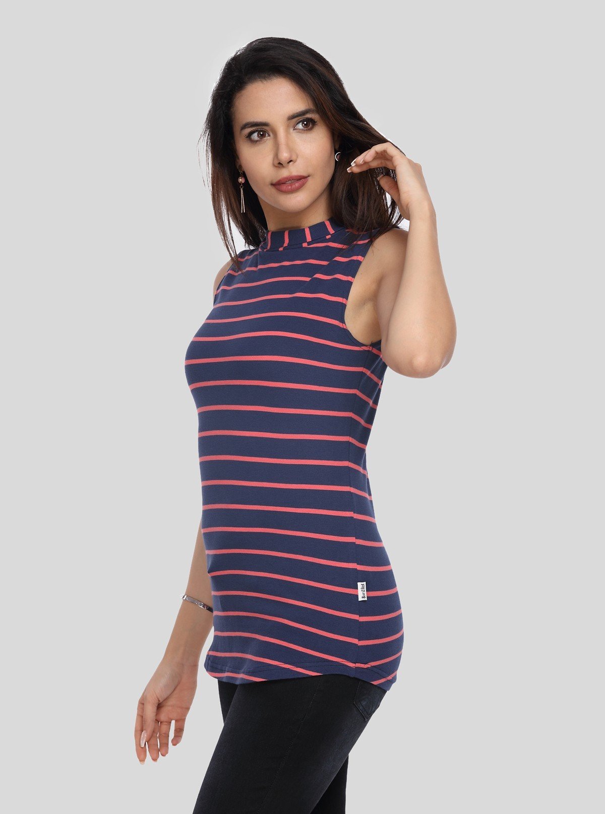 Women’s Navy Striped Sleeveless High Neck Top – Boer and Fitch - Boer and Fitch