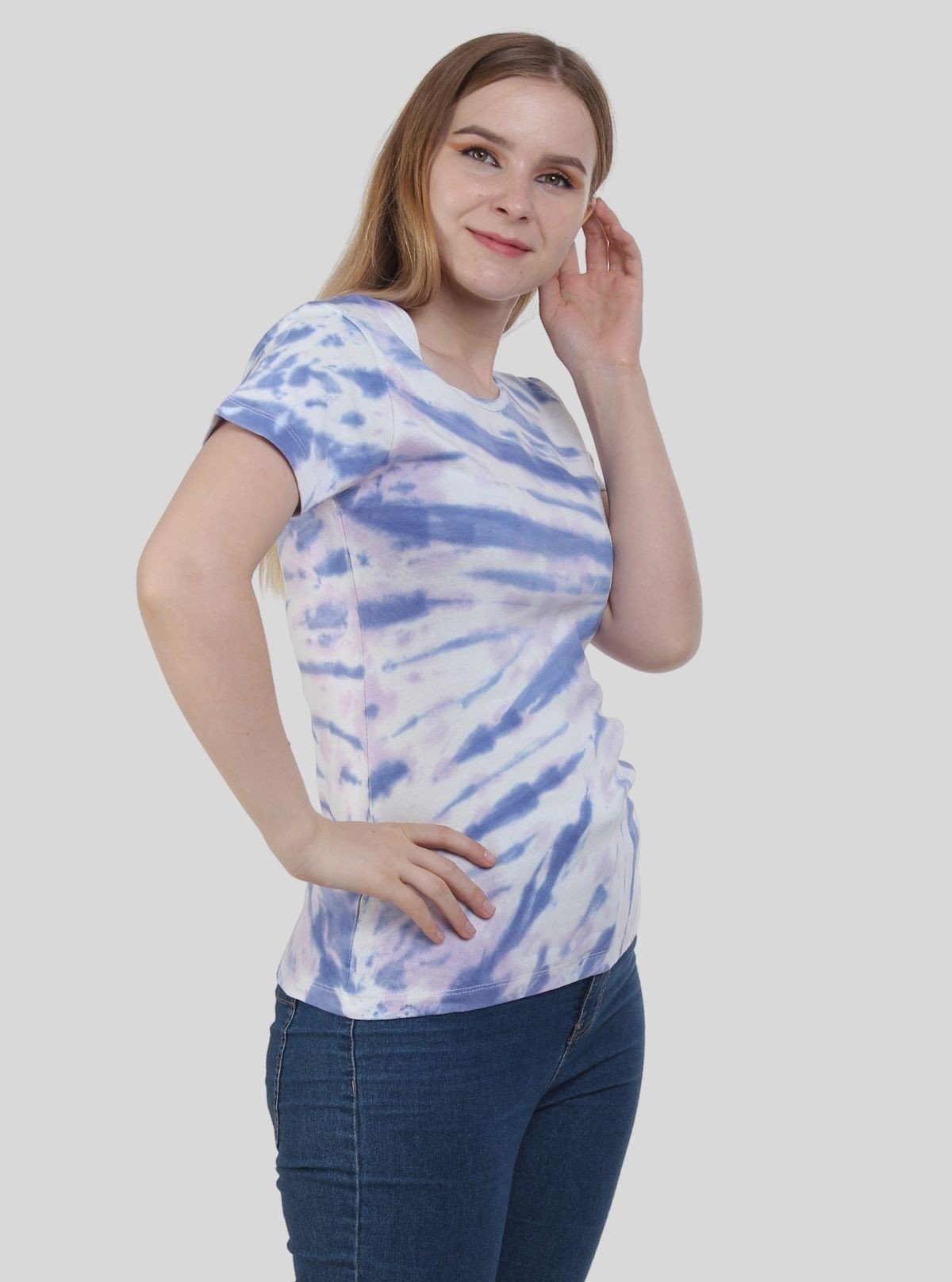 Women's Ocean Blue Tie and Dye Cotton Jersey Short Sleeve T-Shirt by Boer and Fitch - Boer and Fitch