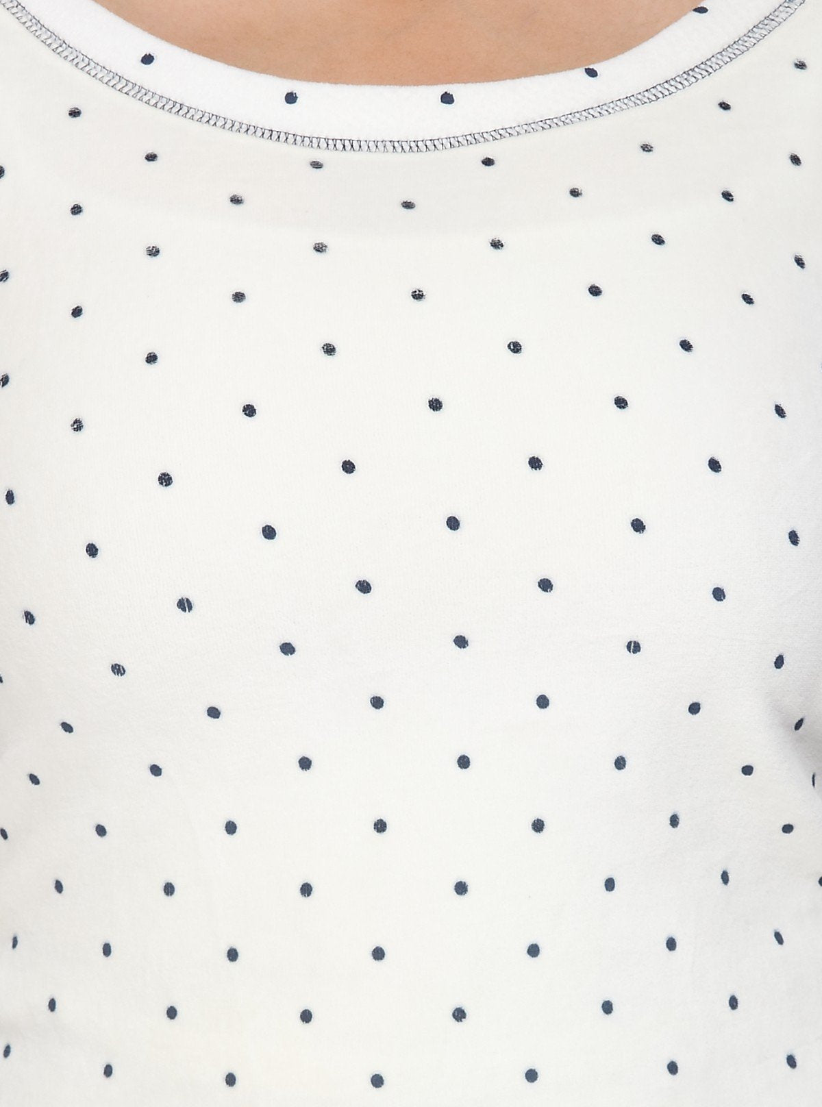 Women's Off - White Scoop Neck Polka Dot Cotton Rib Knit Long Sleeve Top - Boer and Fitch