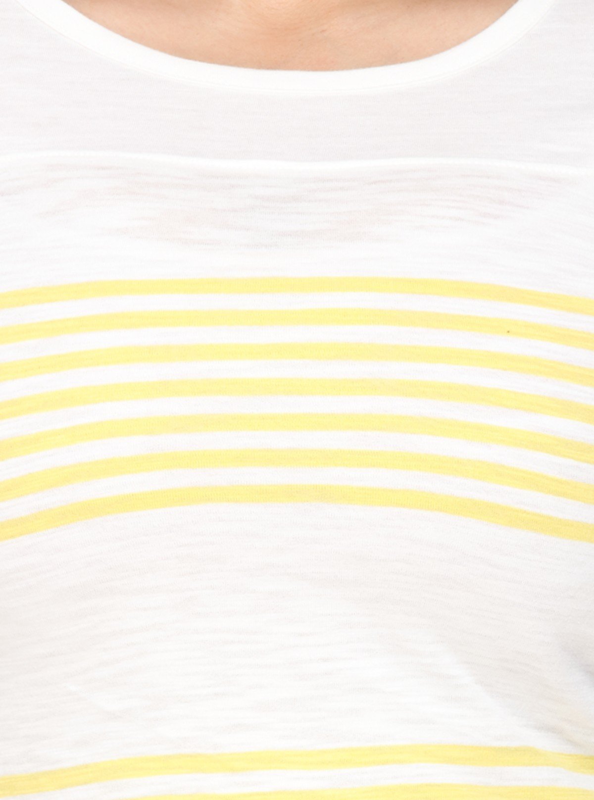 Women's Off - White Scoop Neck Yellow Stripe Long Sleeve Cotton Slub Jersey Top - Boer and Fitch