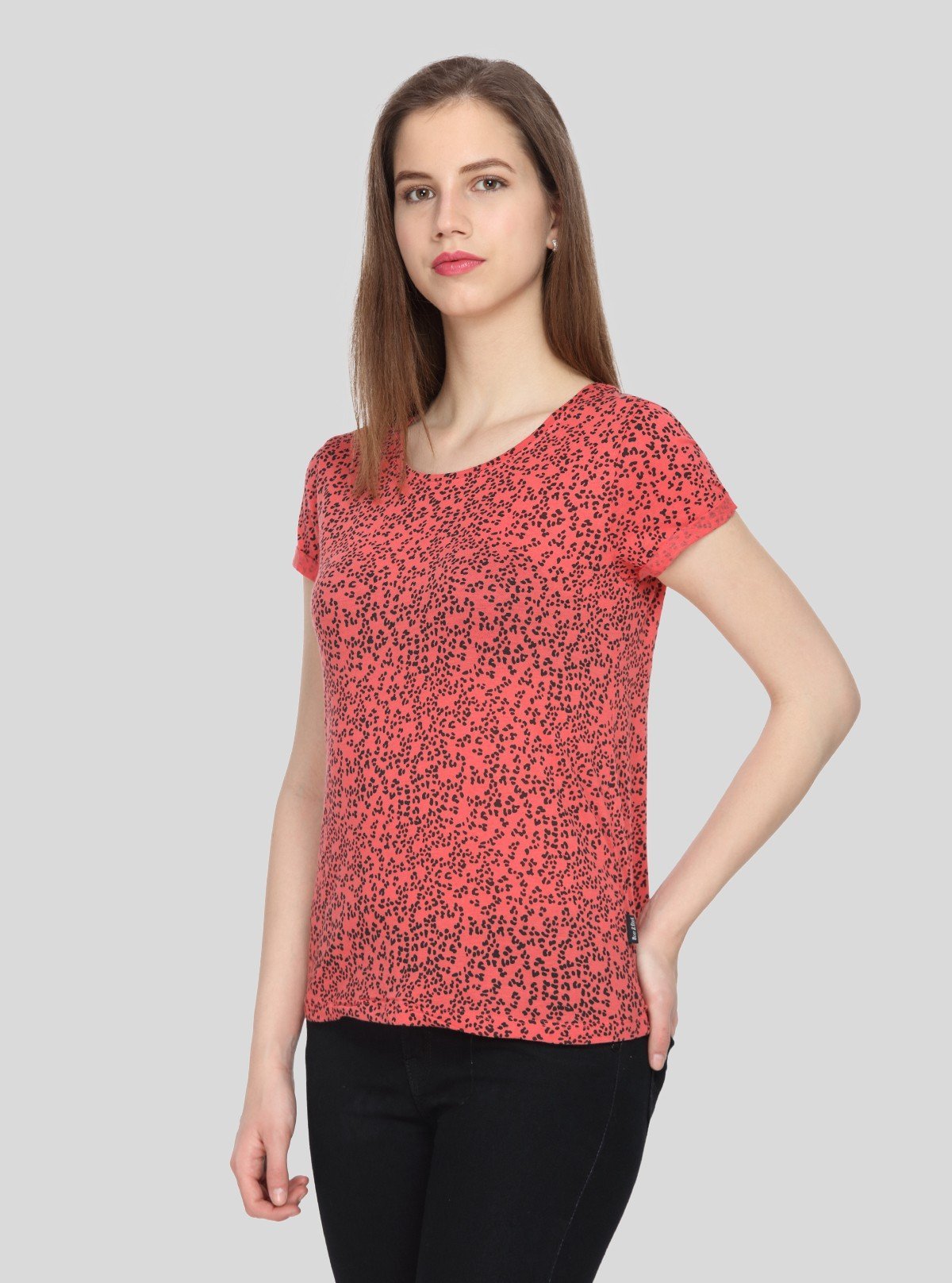 Women's Orange All Over Foot Print Short Sleeve Cotton Elastane Top | Boer & Fitch - Boer and Fitch