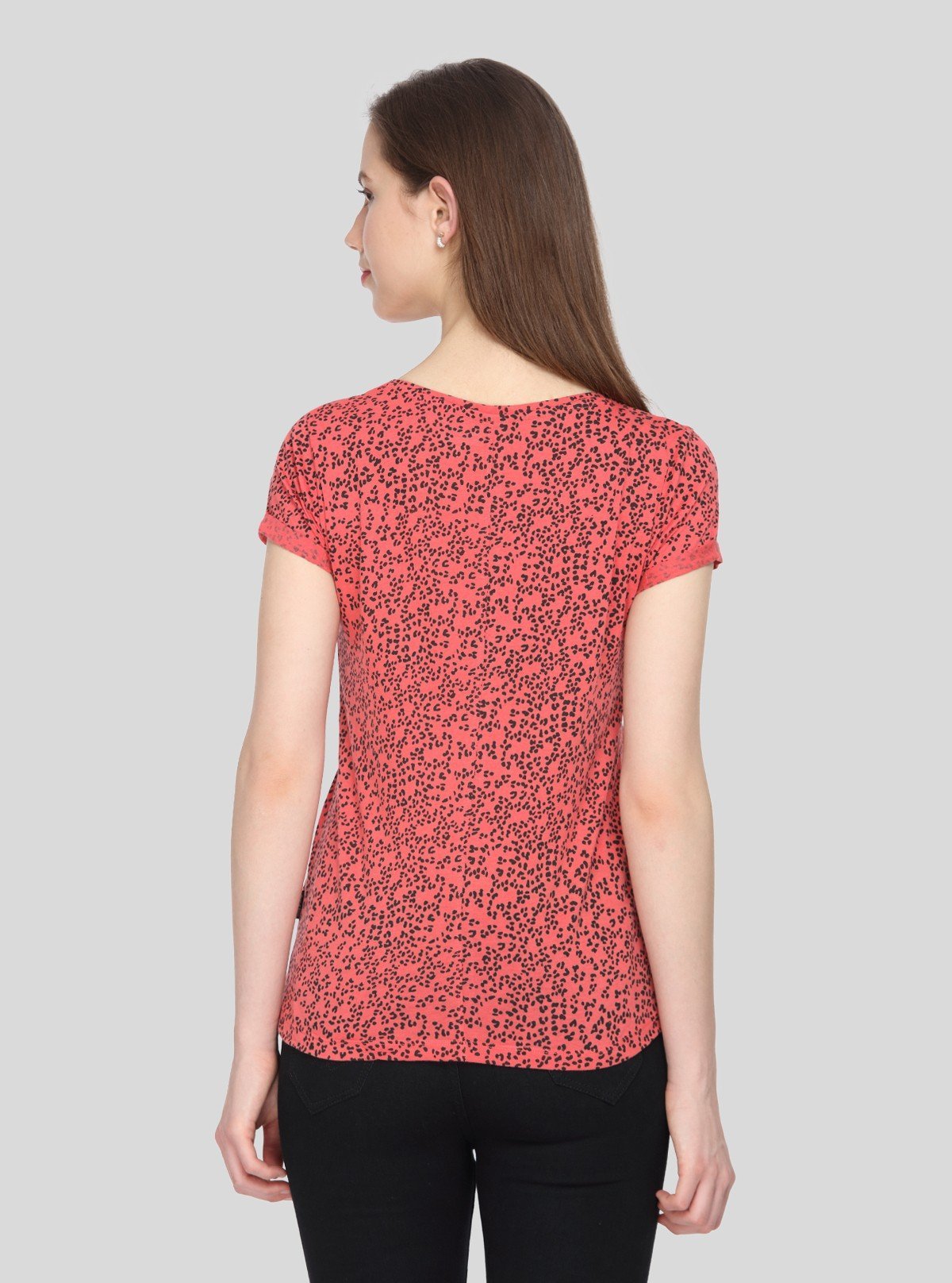 Women's Orange All Over Foot Print Short Sleeve Cotton Elastane Top | Boer & Fitch - Boer and Fitch