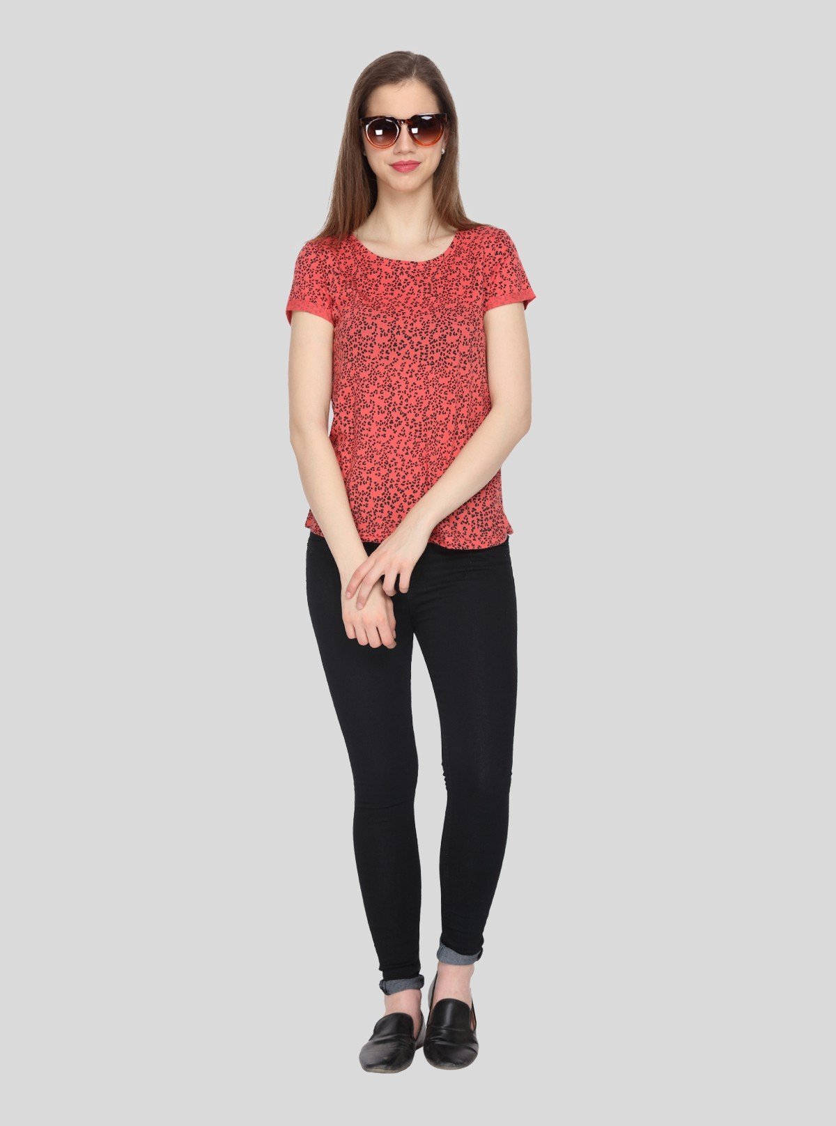 Women's Orange All Over Foot Print Short Sleeve Cotton Elastane Top | Boer & Fitch - Boer and Fitch