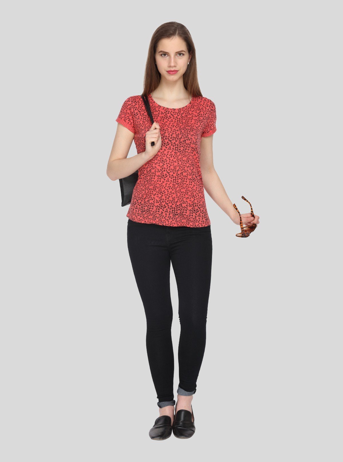 Women's Orange All Over Foot Print Short Sleeve Cotton Elastane Top | Boer & Fitch - Boer and Fitch
