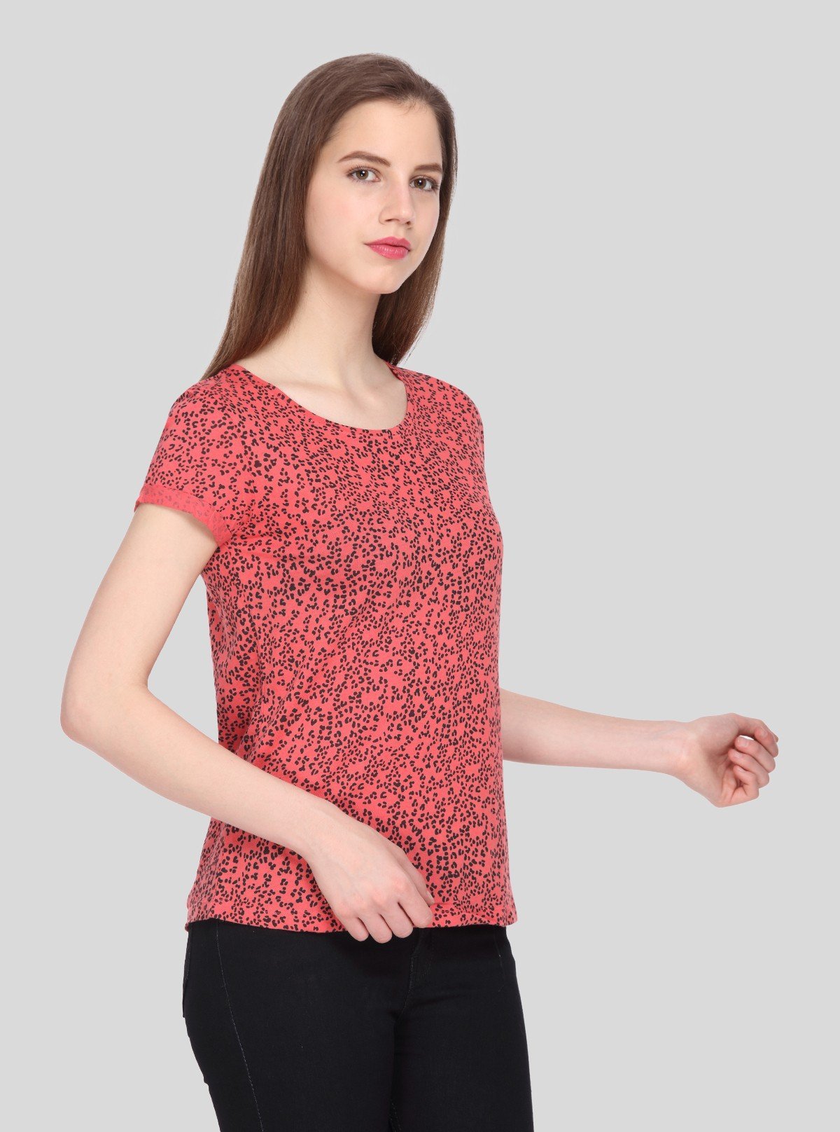 Women's Orange All Over Foot Print Short Sleeve Cotton Elastane Top | Boer & Fitch - Boer and Fitch