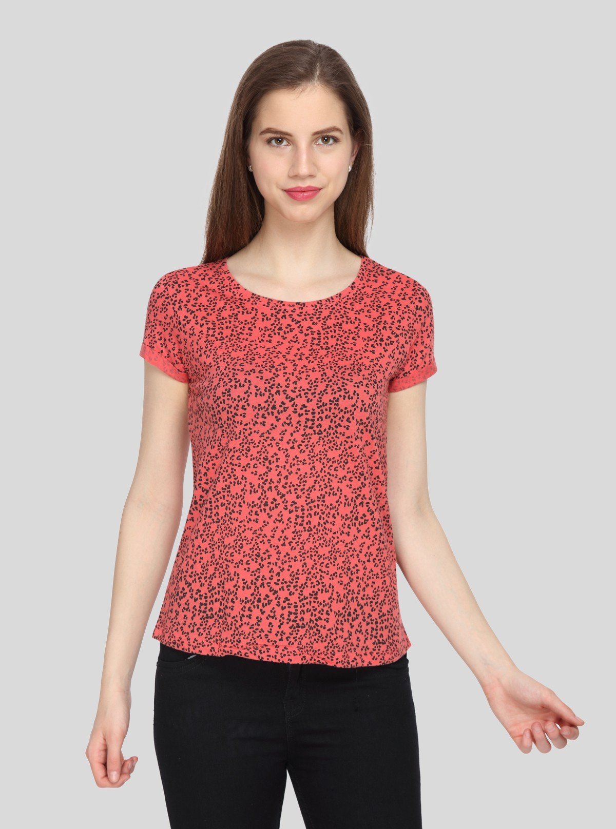 Women's Orange All Over Foot Print Short Sleeve Cotton Elastane Top | Boer & Fitch - Boer and Fitch