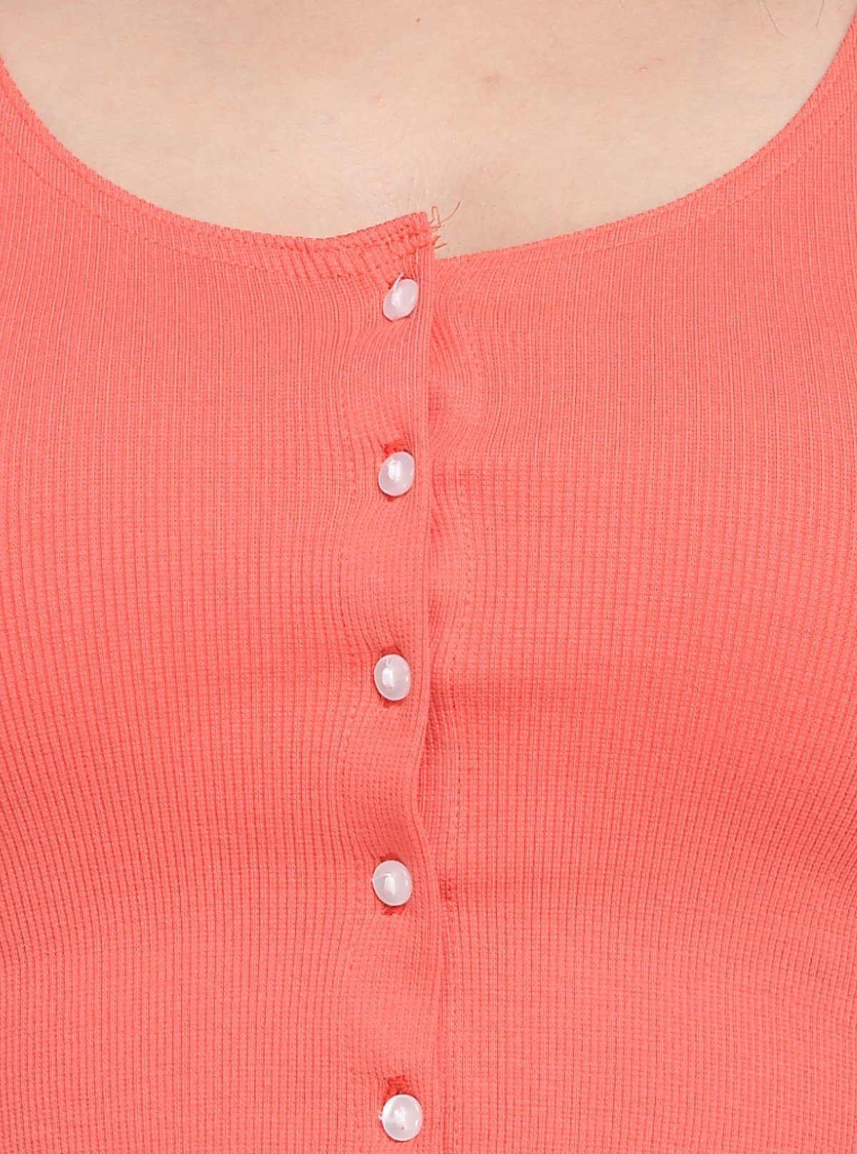 Women's Orange Button Front Crop Top in Cotton Durby Knit Fabric - Boer and Fitch