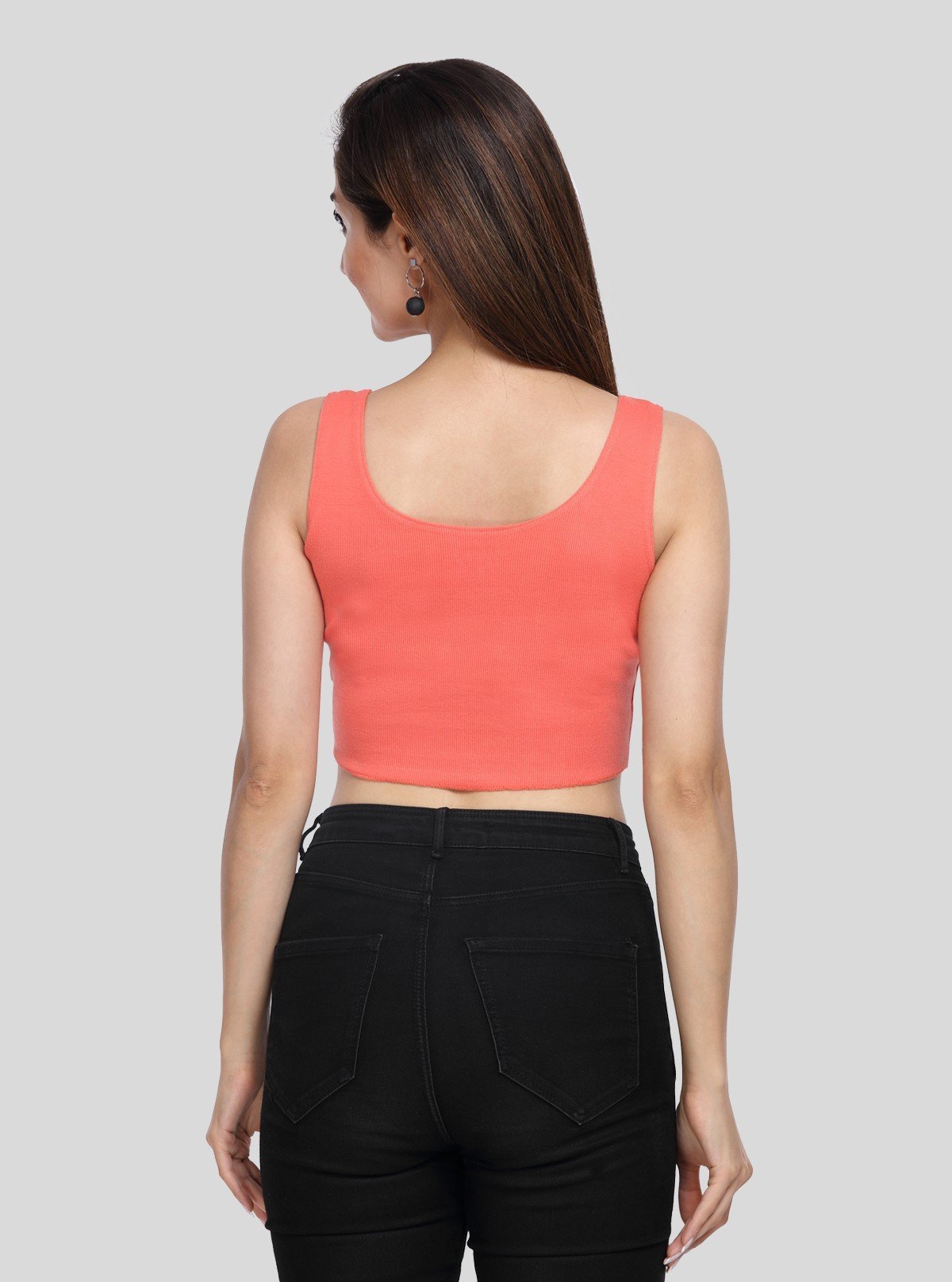 Women's Orange Button Front Crop Top in Cotton Durby Knit Fabric - Boer and Fitch