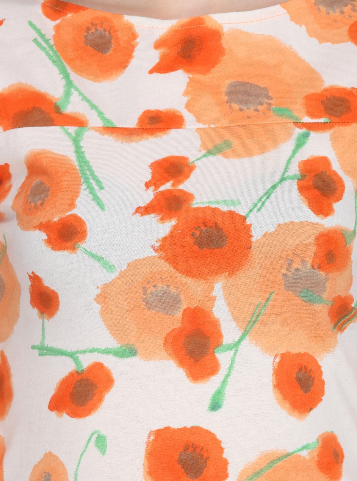 Women's Orange Floral Print Scoop Neck Top with Contrast Sleeves – Cotton Jersey - Boer and Fitch