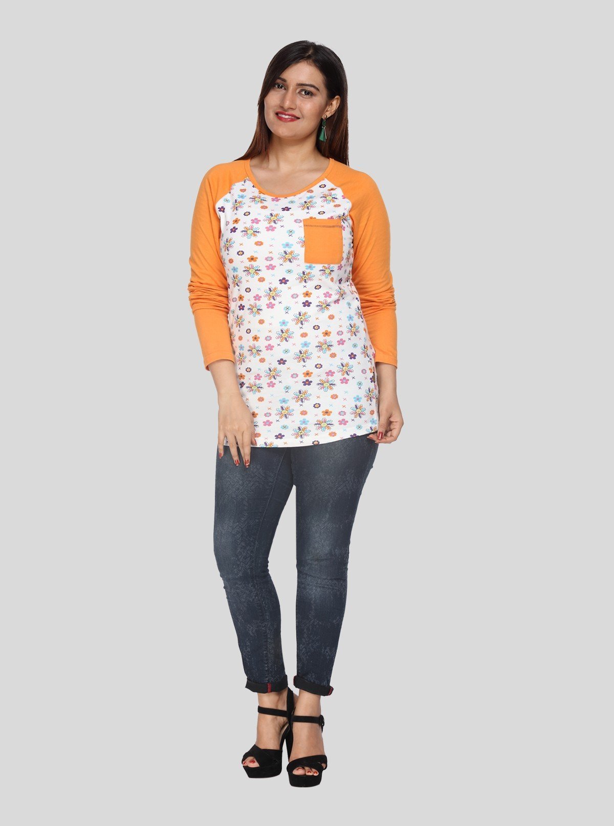 Women’s Orange Raglan Sleeve Cotton Jersey Top with Long Sleeves | Boer & Fitch - Boer and Fitch