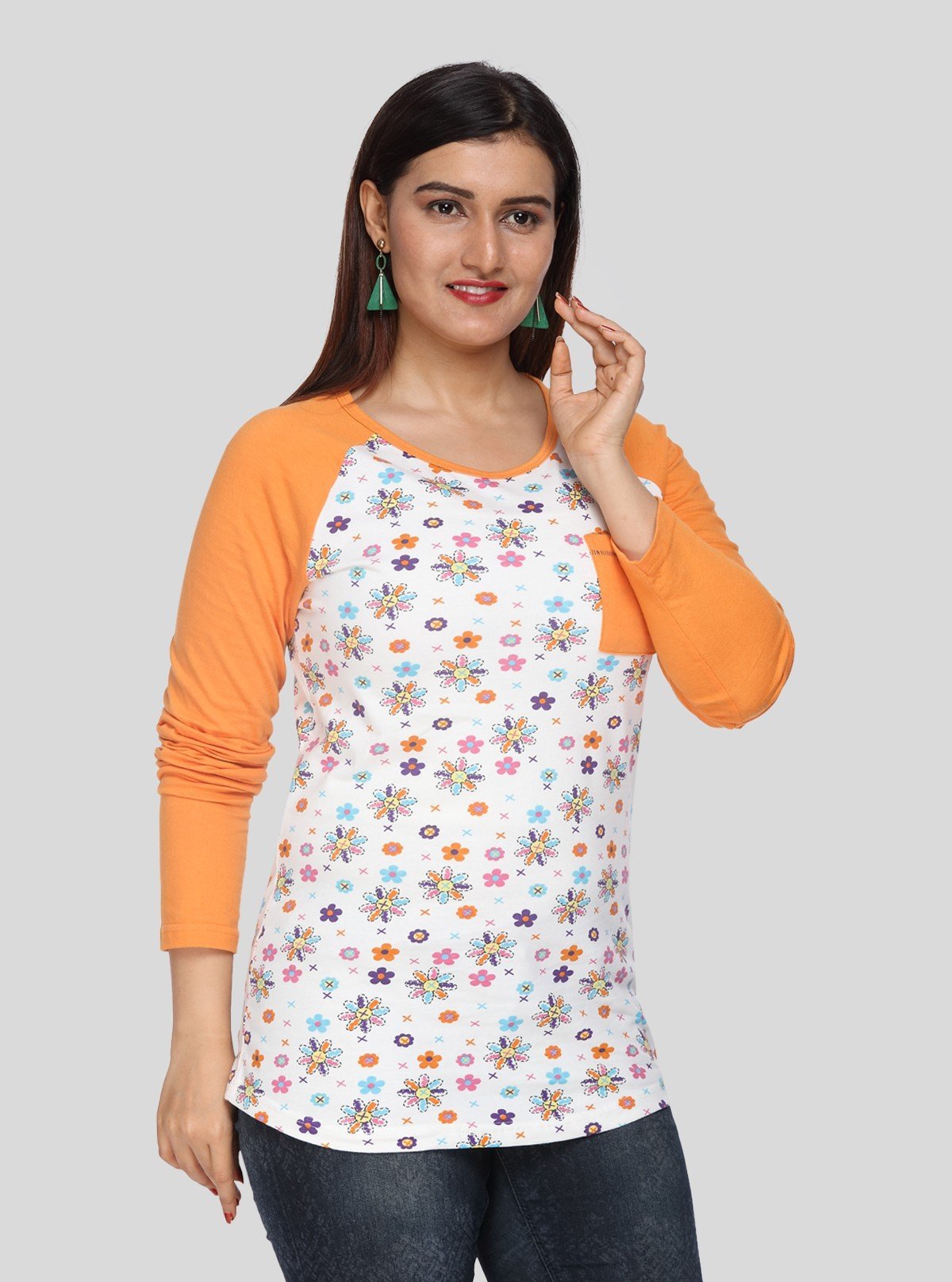 Women’s Orange Raglan Sleeve Cotton Jersey Top with Long Sleeves | Boer & Fitch - Boer and Fitch