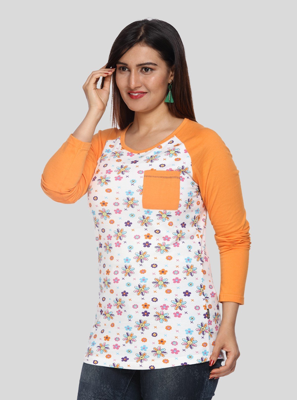 Women’s Orange Raglan Sleeve Cotton Jersey Top with Long Sleeves | Boer & Fitch - Boer and Fitch